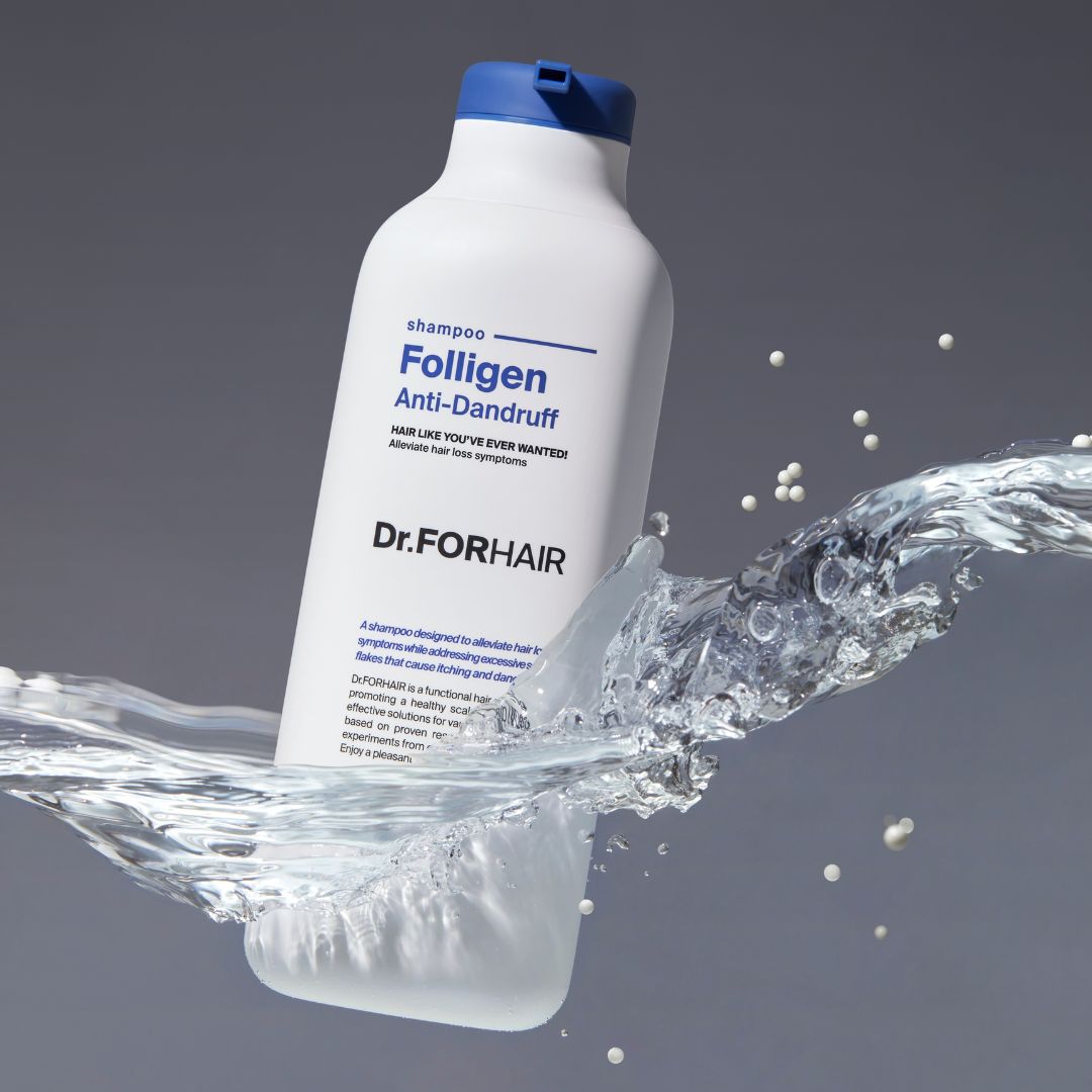 Dr. Forhair Folligen Anti-Dandruff Shampoo 300ml bottle with label, designed to reduce dandruff and soothe scalp.