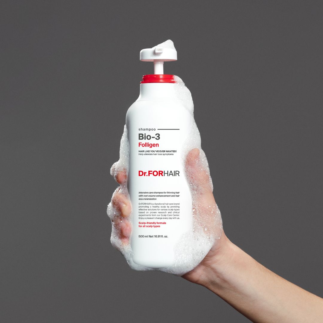 Dr. Forhair Folligen Bio 3 Shampoo 500ml bottle with label, designed for scalp and hair care.