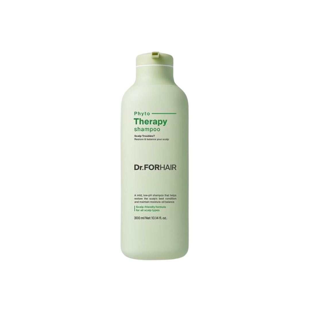 Dr. Forhair Phyto Therapy Shampoo 300ml bottle with white and green labeling, placed on a white background.