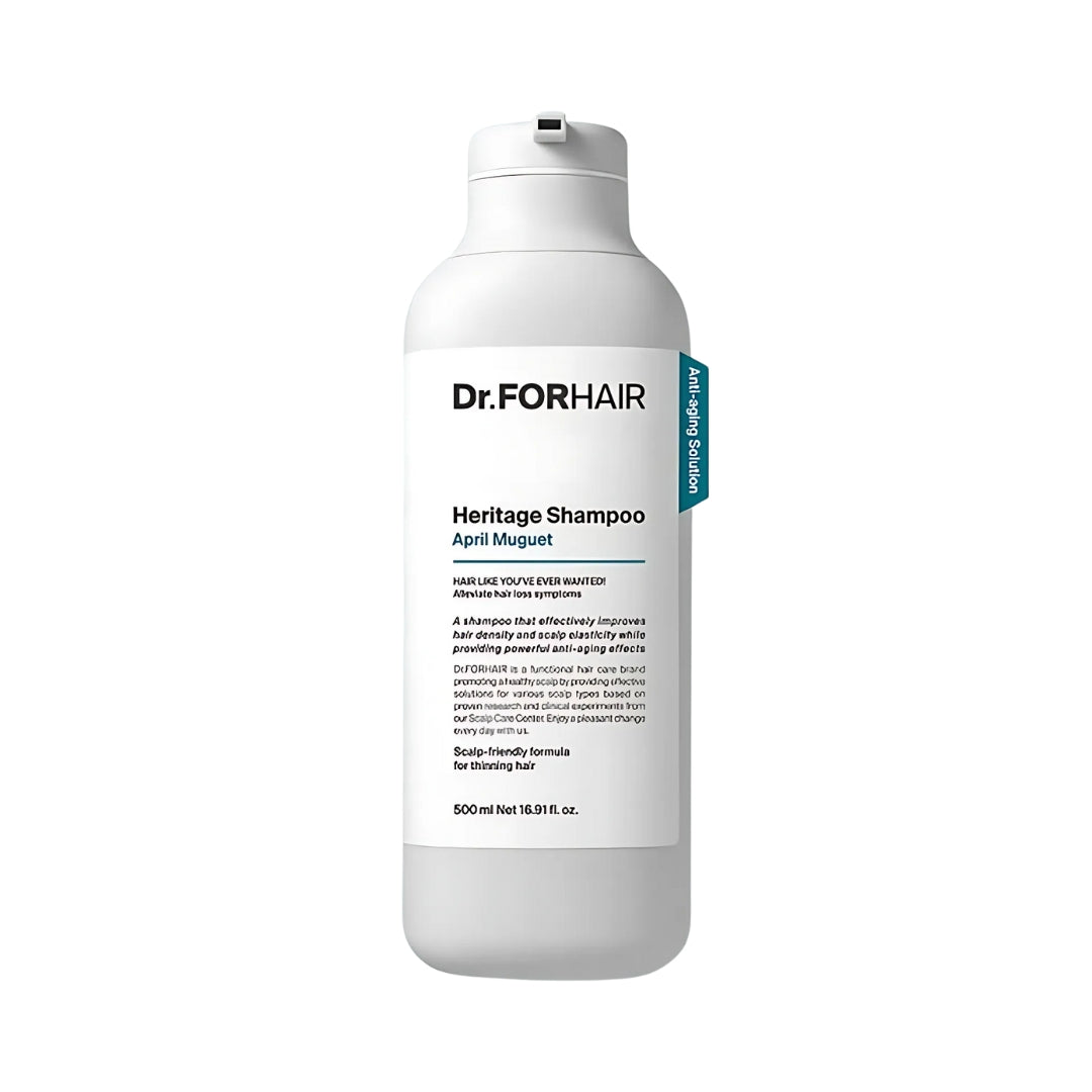 Heritage Shampoo April Muguet by Dr.Forhair in a 500ml bottle, showcasing a floral and refreshing hair shampoo product.