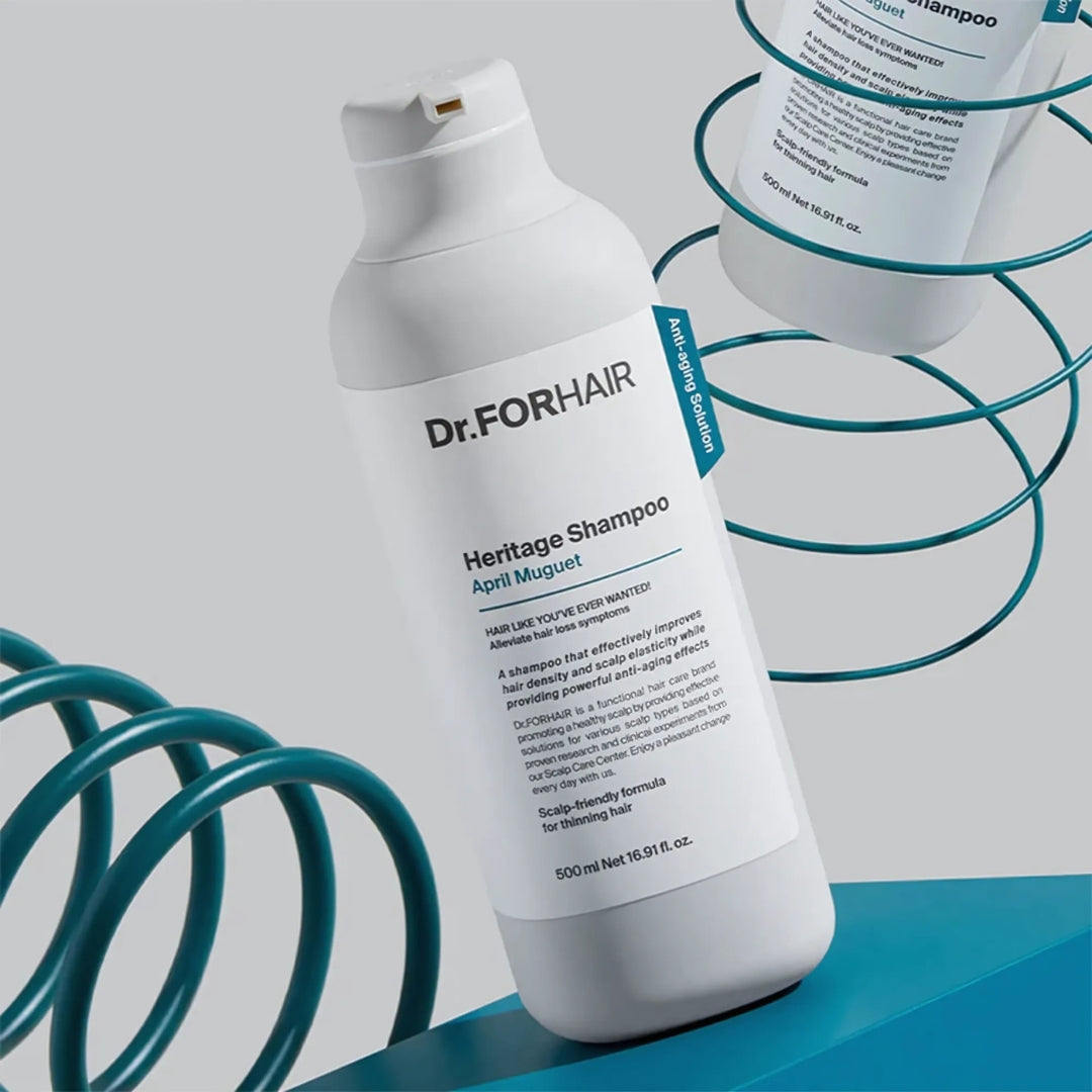 Dr. Forhair Heritage Shampoo April Muguet 500ml bottle with white and green packaging, featuring floral design.