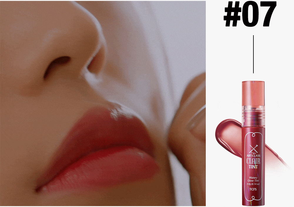Too Cool For School Artclass Clair Tint lip tint applied on lips, showcasing a natural, glossy finish in a close-up image.