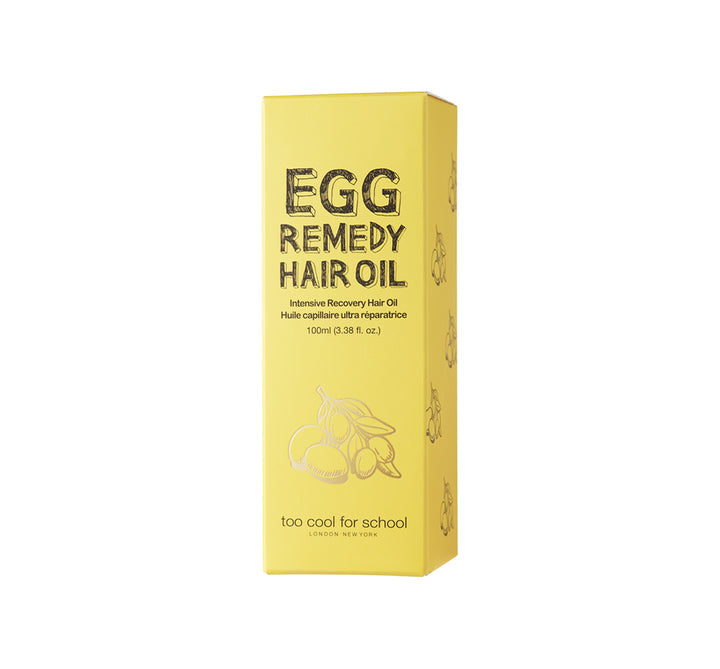 Too Cool For School Egg Remedy Hair Oil bottle with 100ml size, showing the conditioner and treatment product for nourishing hair.
