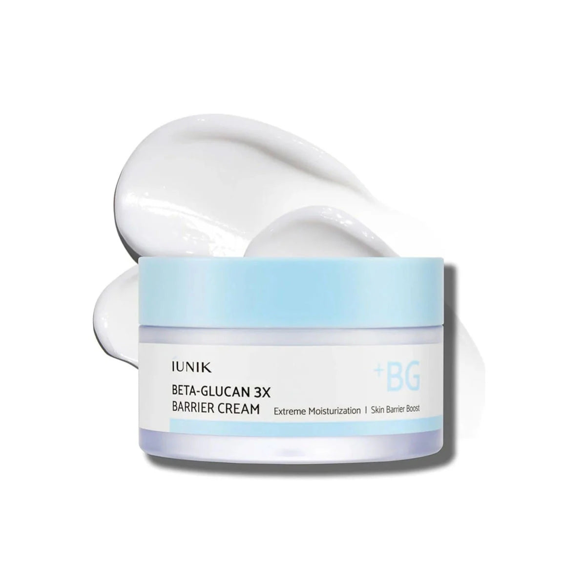 iUNIK Beta Glucan 3X Barrier Cream 50ml face moisturizer with soothing formula and nourishing ingredients in a sleek jar
