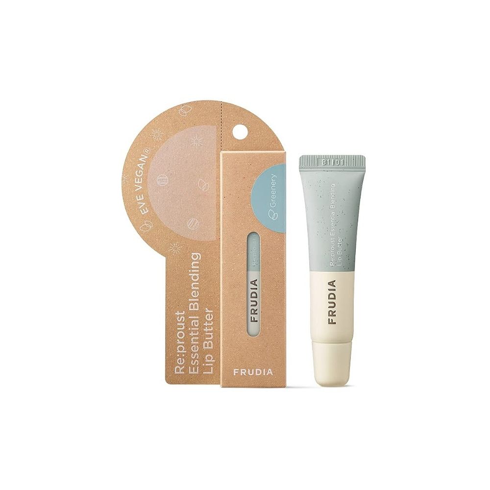Frudia Re:proust Essential Blending Lip Butter in Greenery, 10g, creamy lip balm with green botanical accents