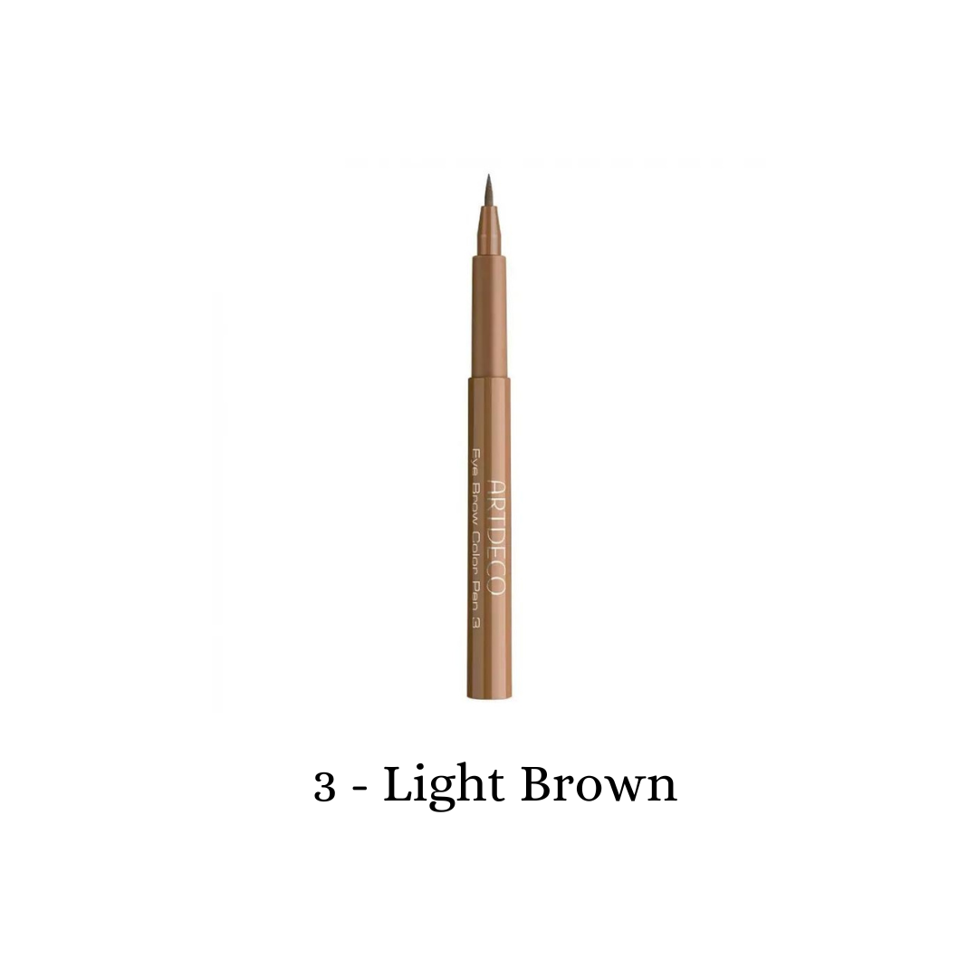 Light brown eyebrow color pen by ARTDECO, featuring a precise tip for defining and filling in eyebrows naturally.