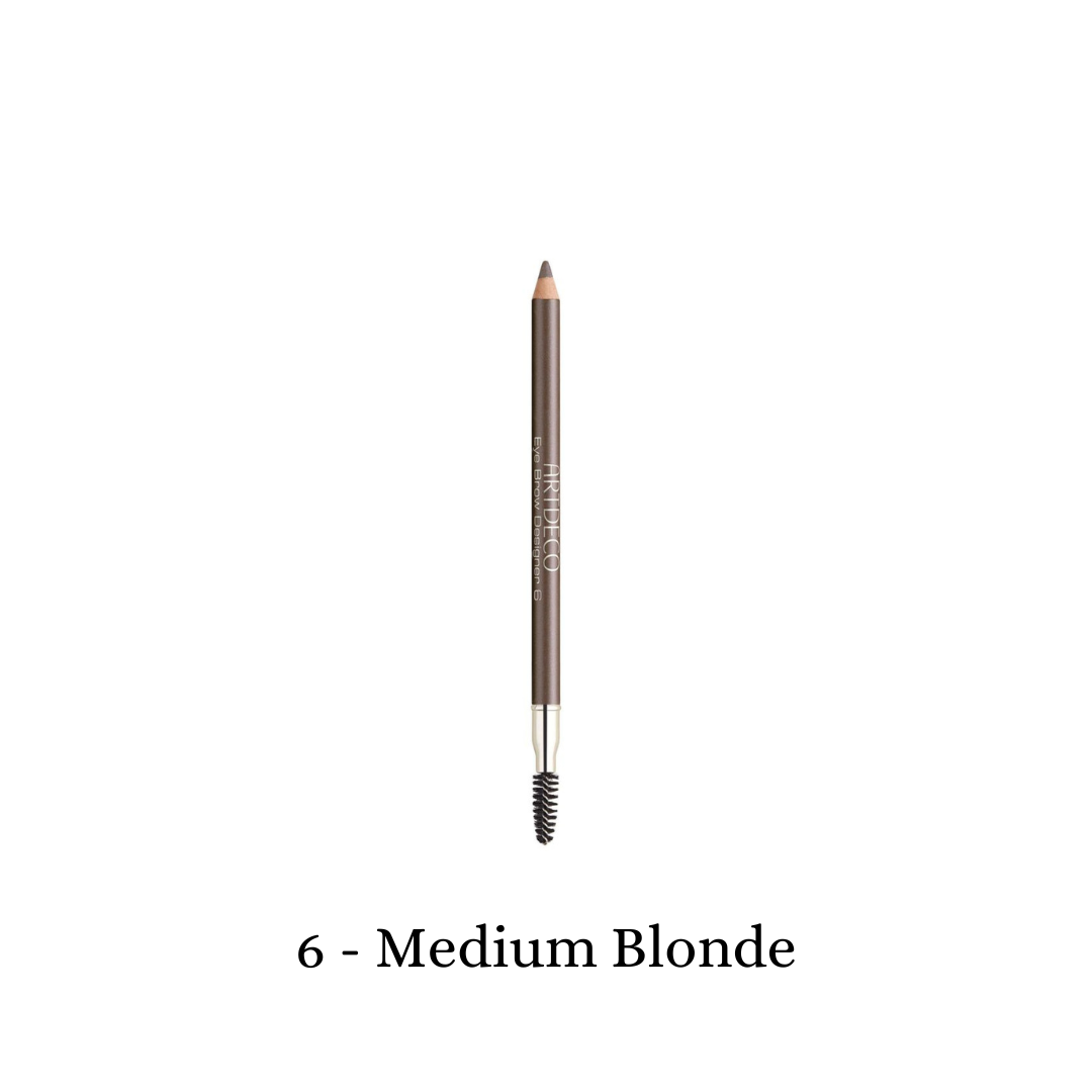 ARTDECO Eyebrow Designer with medium blonde shade showing the eyebrow grooming and shaping tool on a neutral background.
