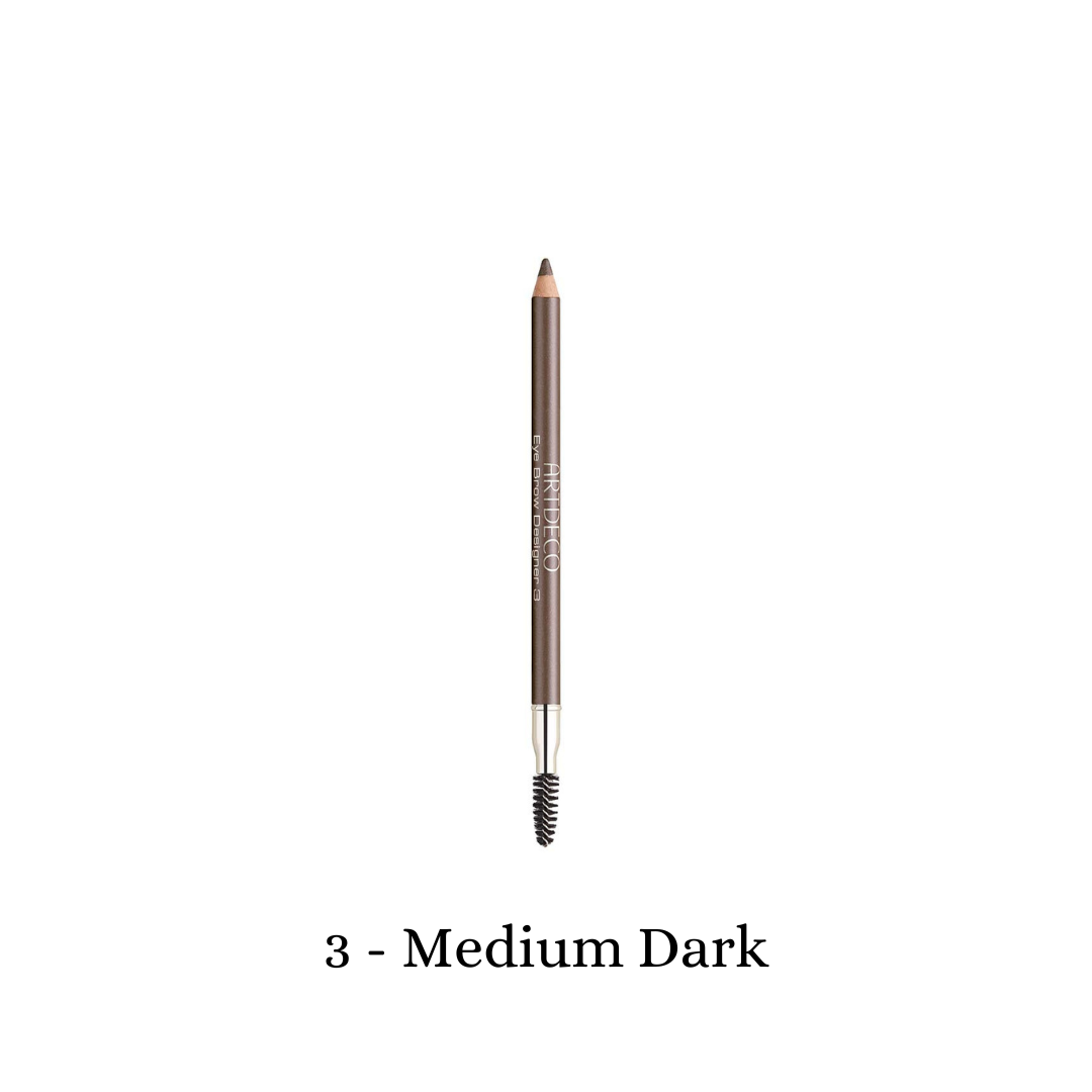 ARTDECO Eyebrow Designer for eyebrows in medium dark shade, featuring a pencil and spoolie for shaping and filling eyebrows.