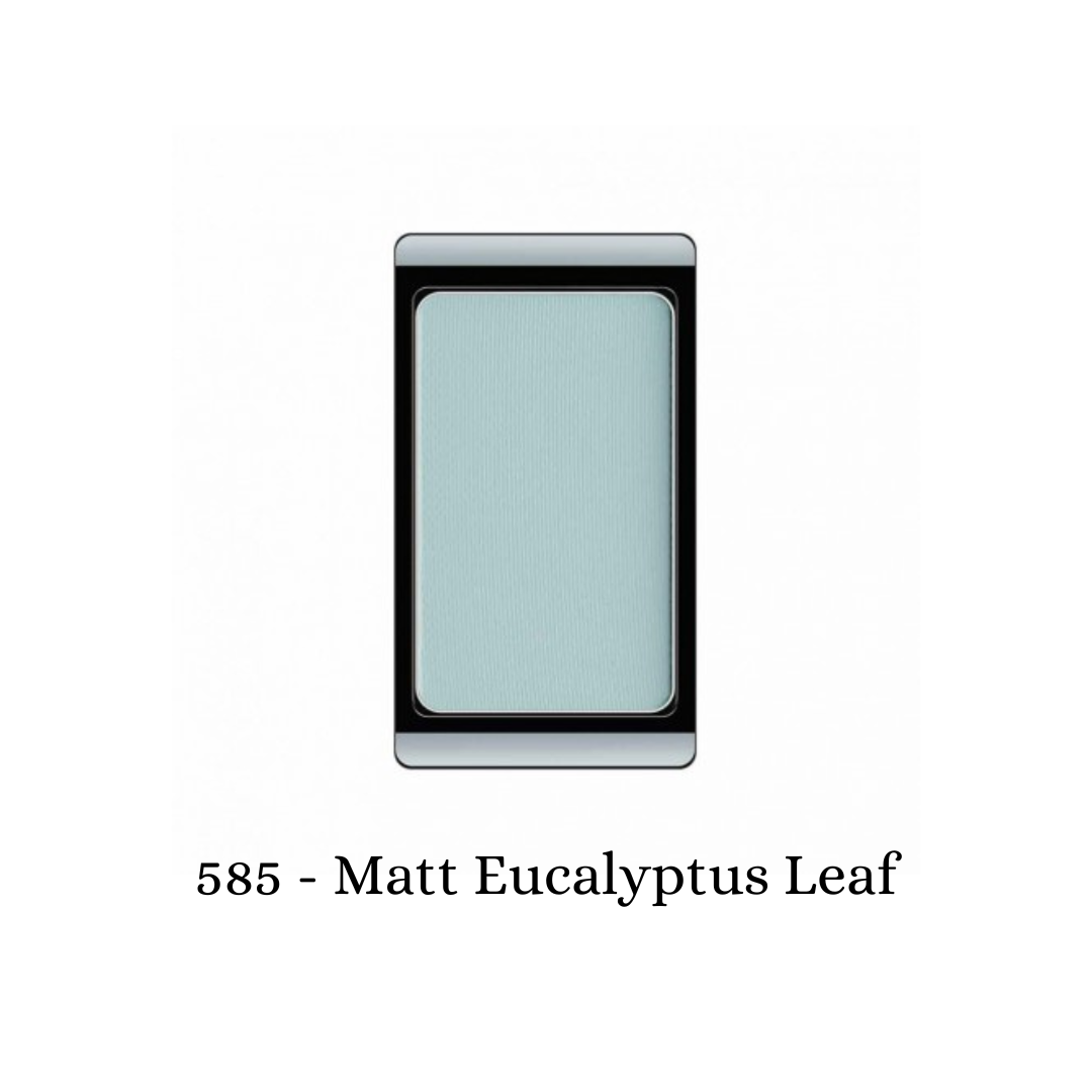 ARTDECO matte eyeshadow in eucalyptus leaf shade, showing a close-up of the vibrant green, pigmented eye makeup product.