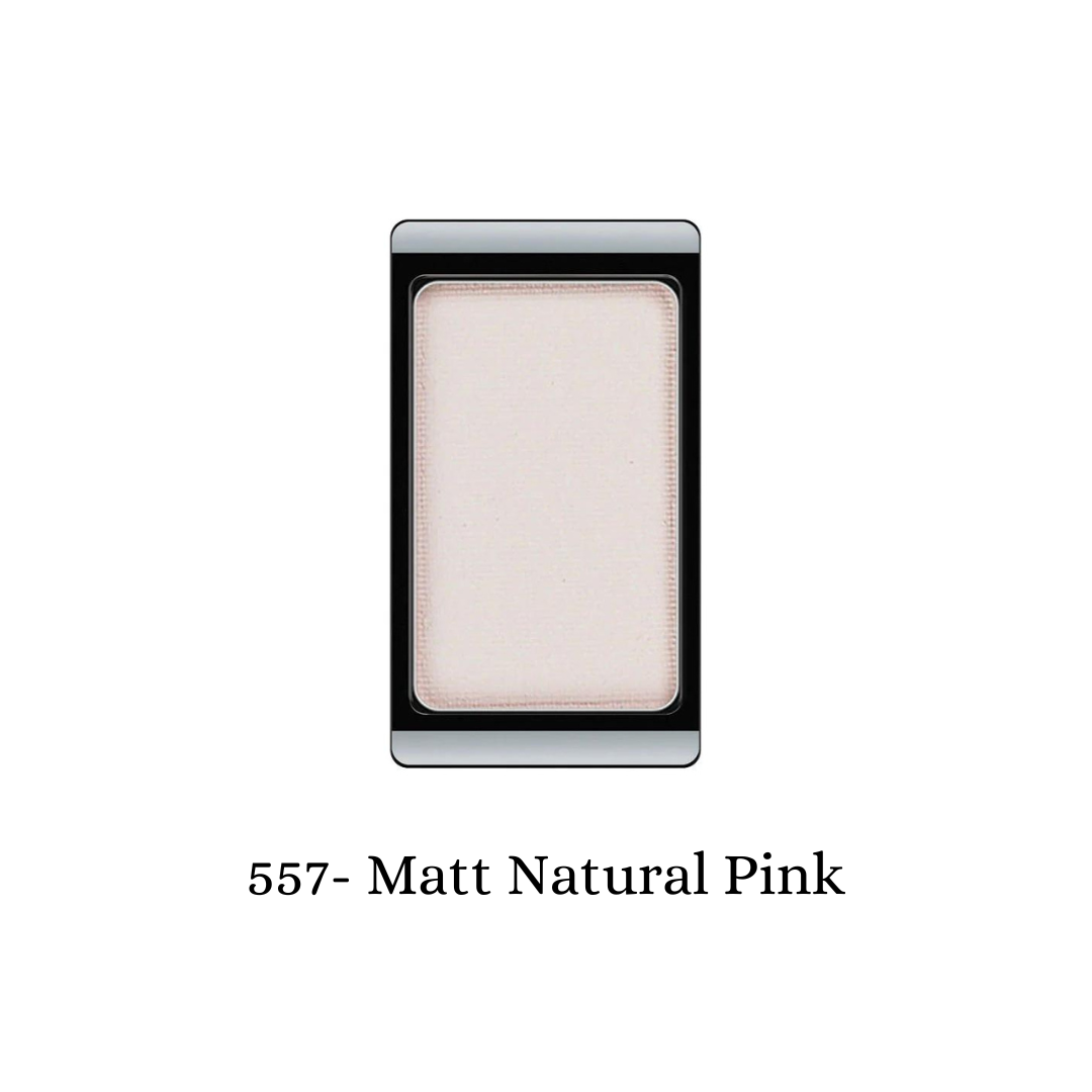 ARTDECO matte eyeshadow in natural pink, showcasing a smooth, blendable eyeshadow with a soft, matte finish.