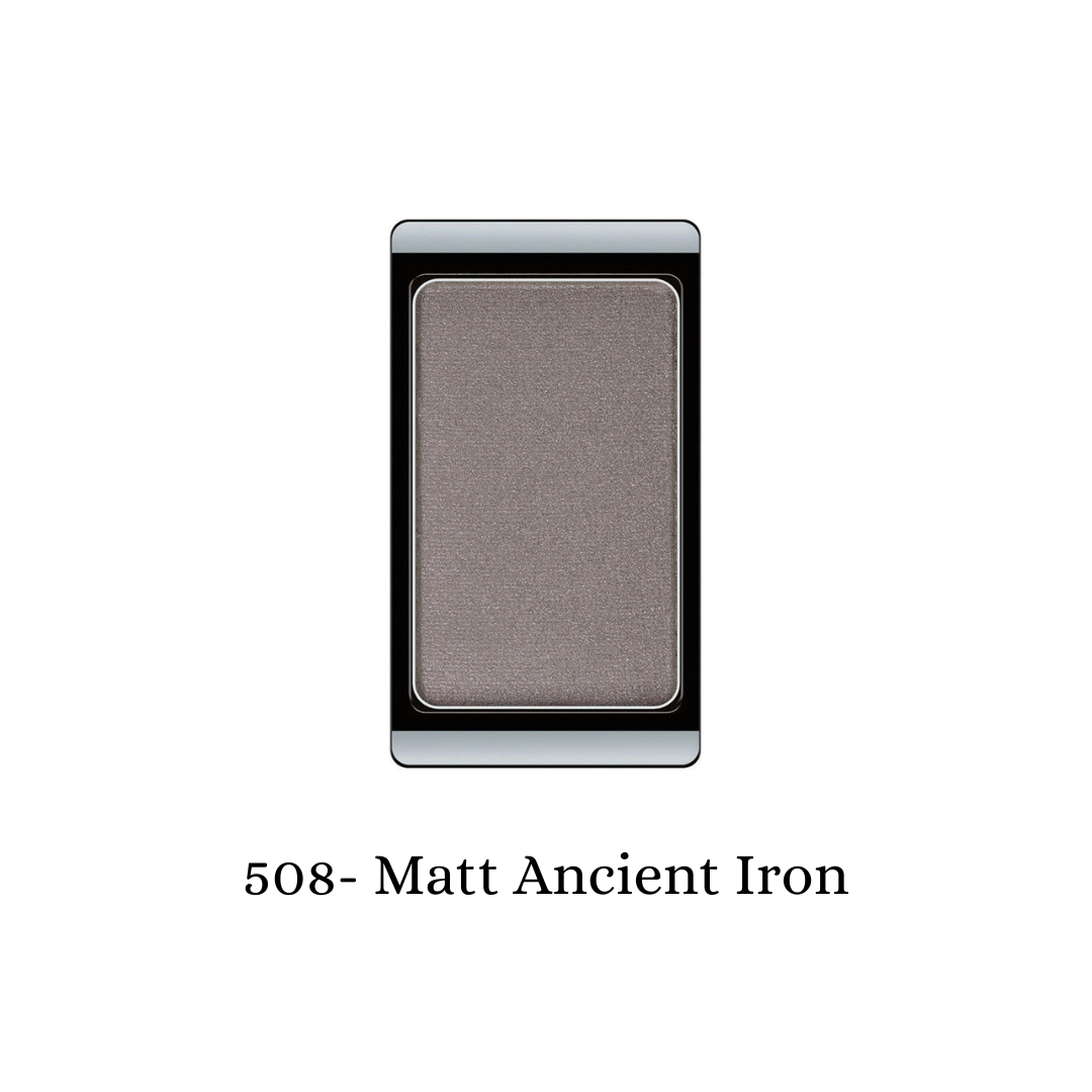 ARTDECO matte eyeshadow in ancient iron shade, showing a close-up of the soft, pigmented powder with a smooth finish.