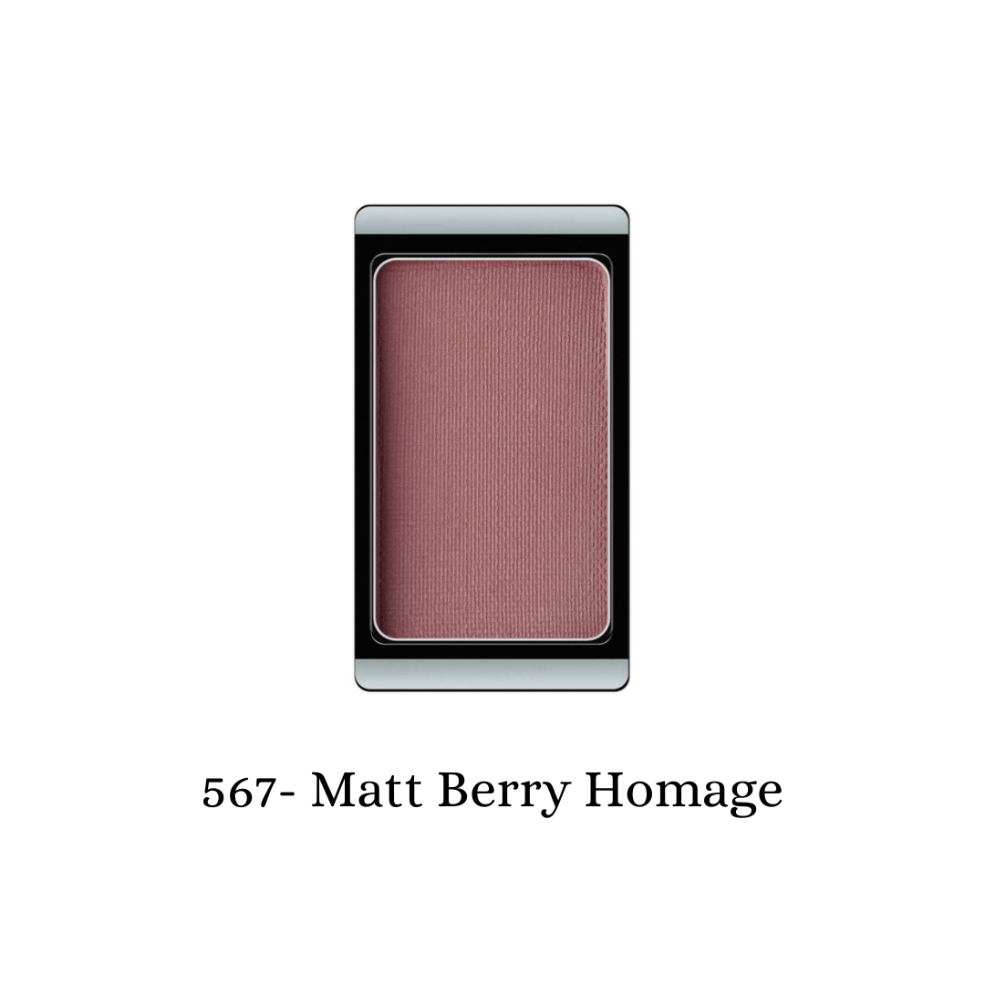 ARTDECO matte eyeshadow in berry hue with soft, velvety texture, displayed in a close-up shot.