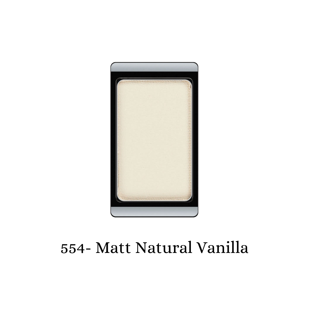 ARTDECO matte eyeshadow in natural vanilla shade, showcasing smooth, pigmented powder in a close-up image.