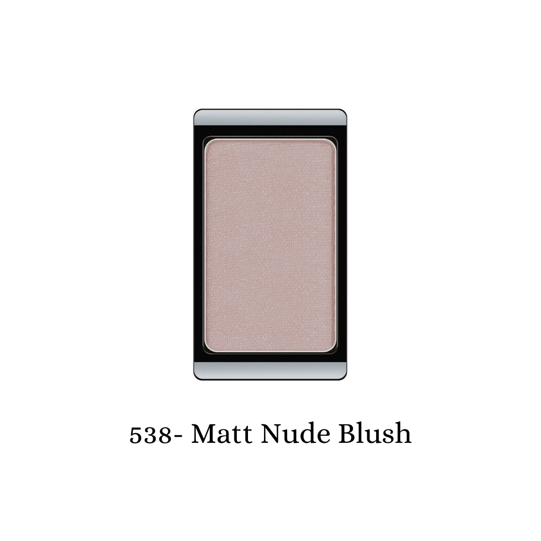 ARTDECO matte eyeshadow in nude blush shade, showing a close-up of the soft, velvety powder in a compact container.
