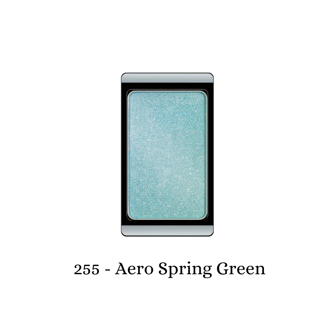 ARTDECO eyeshadow pearl in Aero Spring Green with a shimmering, pearlescent finish, showcased in a close-up shot.