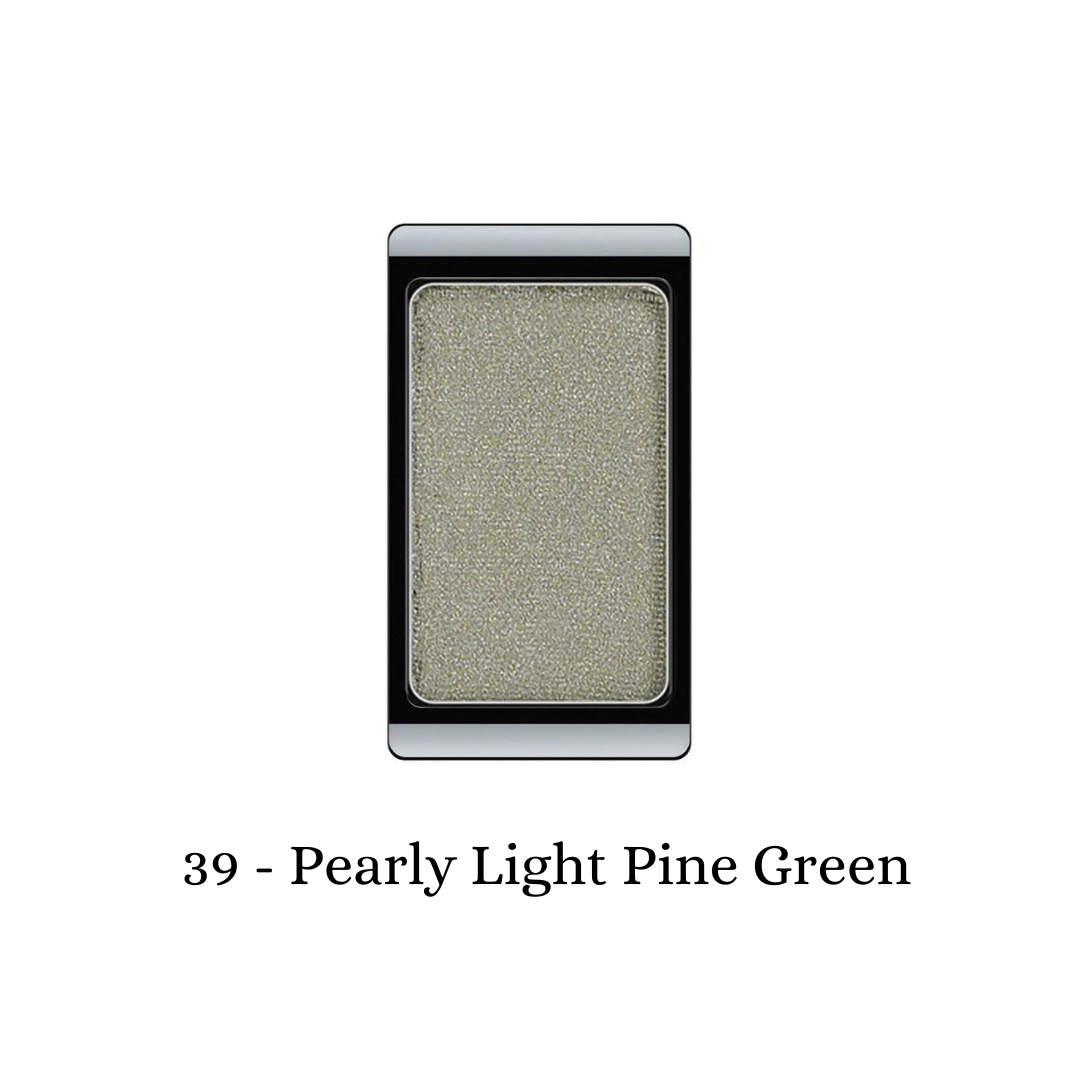 Light pearl green eyeshadow by ARTDECO, featuring a shimmering, light pine green shade in a compact container.