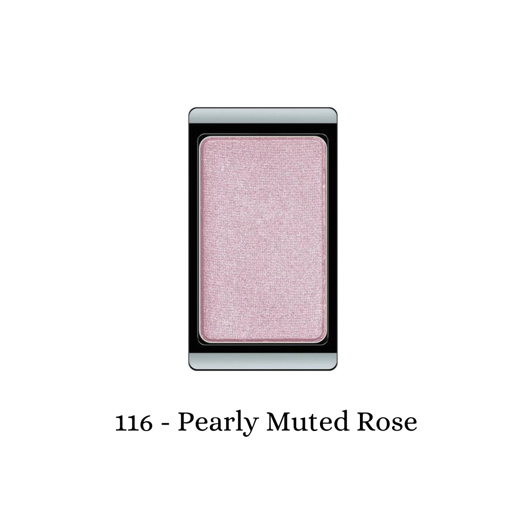 ARTDECO eyeshadow pearl in muted rose shade, showcasing a shimmering, pearl finish with a smooth, blendable texture.