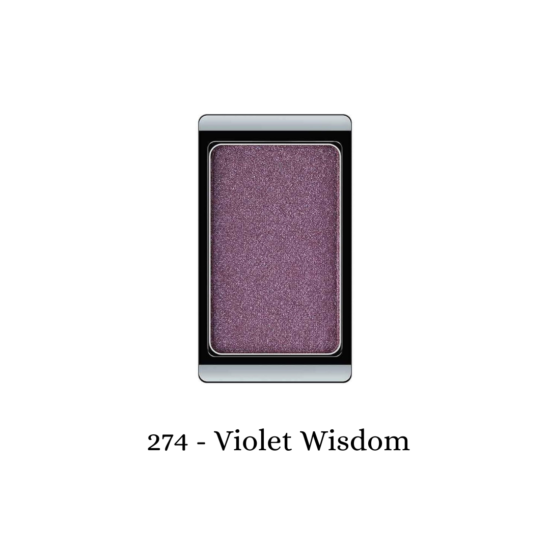 Violet Wisdom ARTDECO eyeshadow pearl in a shimmering violet shade, showcasing its smooth, reflective texture.
