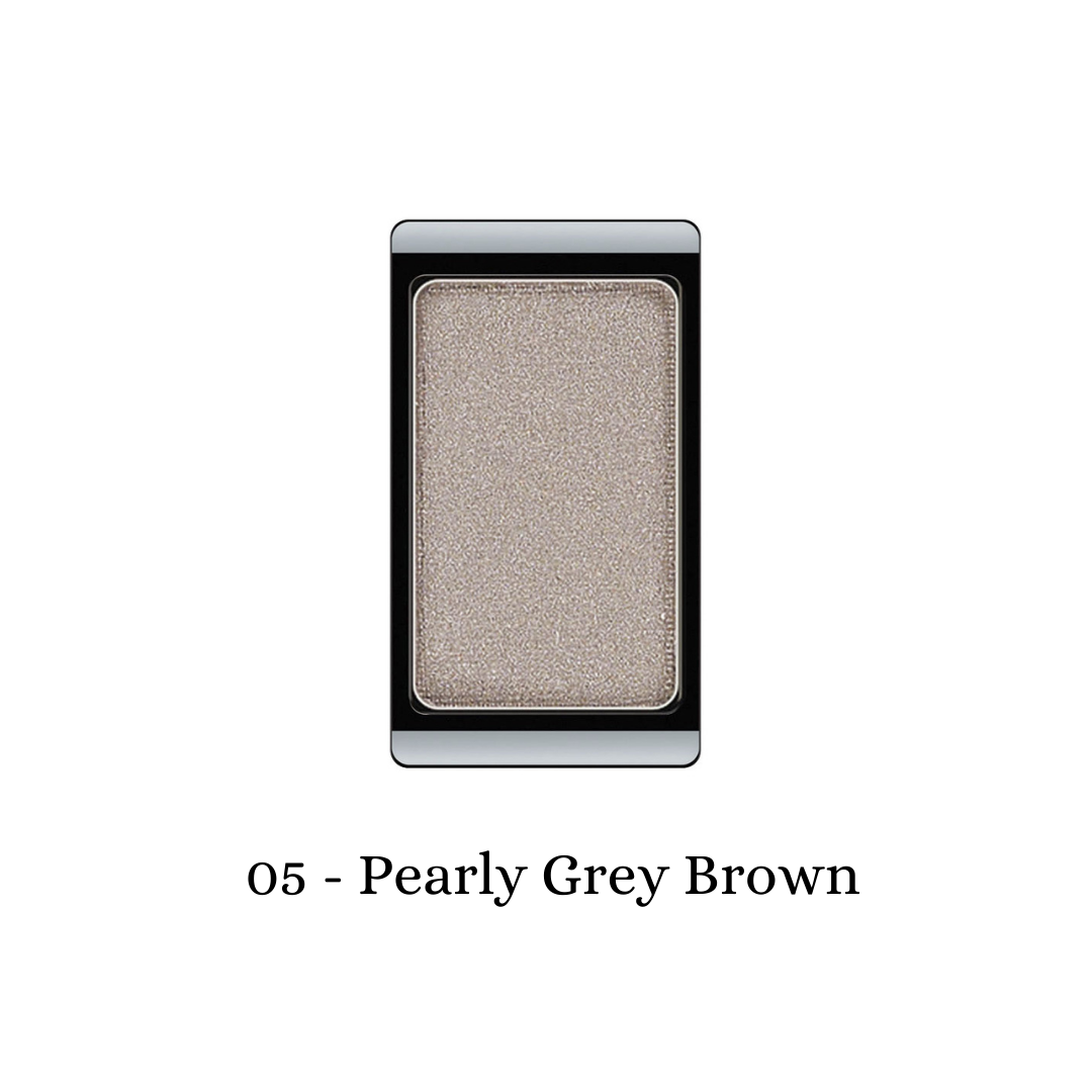 ARTDECO eyeshadow in a pearly grey-brown shade, featuring a smooth, shimmery eyeshadow with a pearl finish.