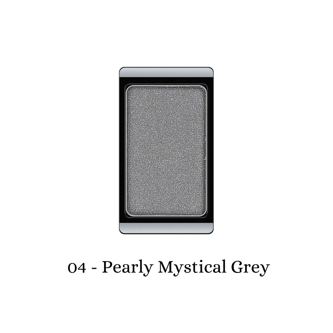 ARTDECO eyeshadow pearl in a pearly, mystical grey shade, showcasing a smooth, shimmery eyeshadow with a reflective finish.