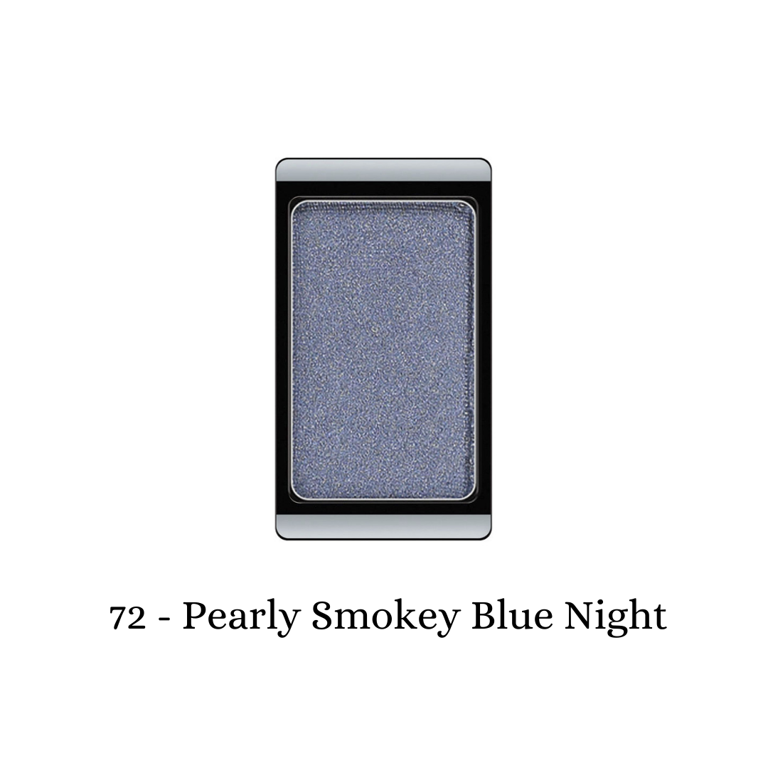 ARTDECO eyeshadow in pearly smoky blue shade, showcasing a smooth, shimmering eyeshadow compact with a luminous finish.