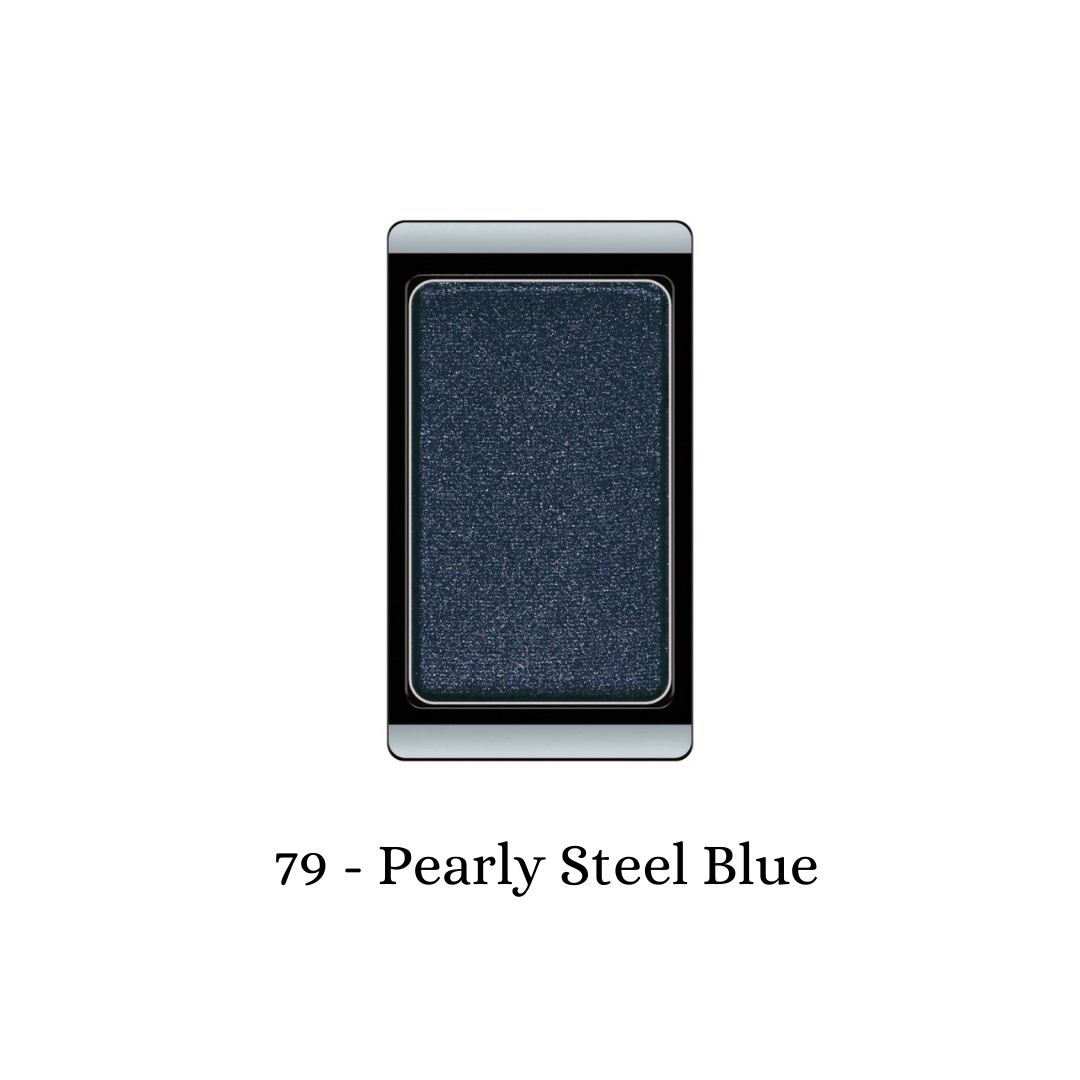 ARTDECO eyeshadow pearl in a pearly steel blue shade, showcasing a smooth, shimmery eyeshadow powder in its compact.
