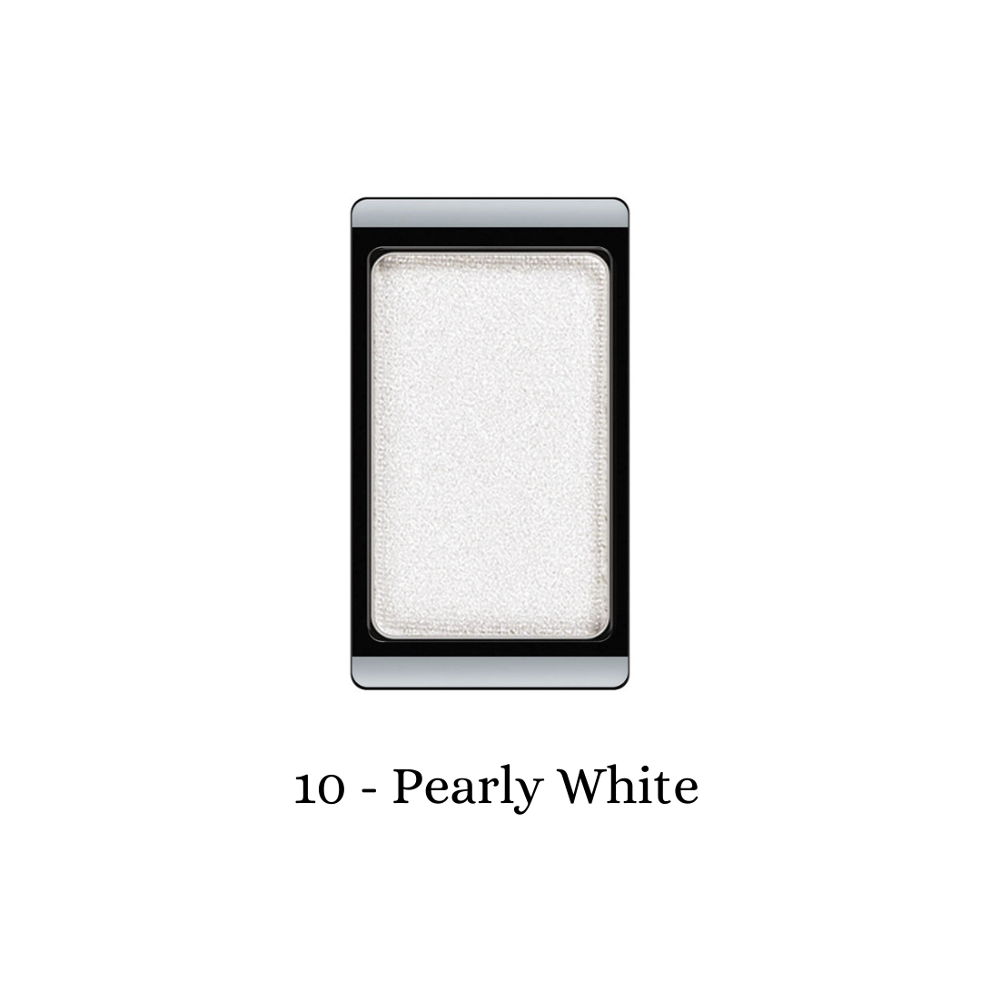 Shimmery white ARTDECO eyeshadow pearl with a pearly finish, shown in a close-up image highlighting its smooth texture.