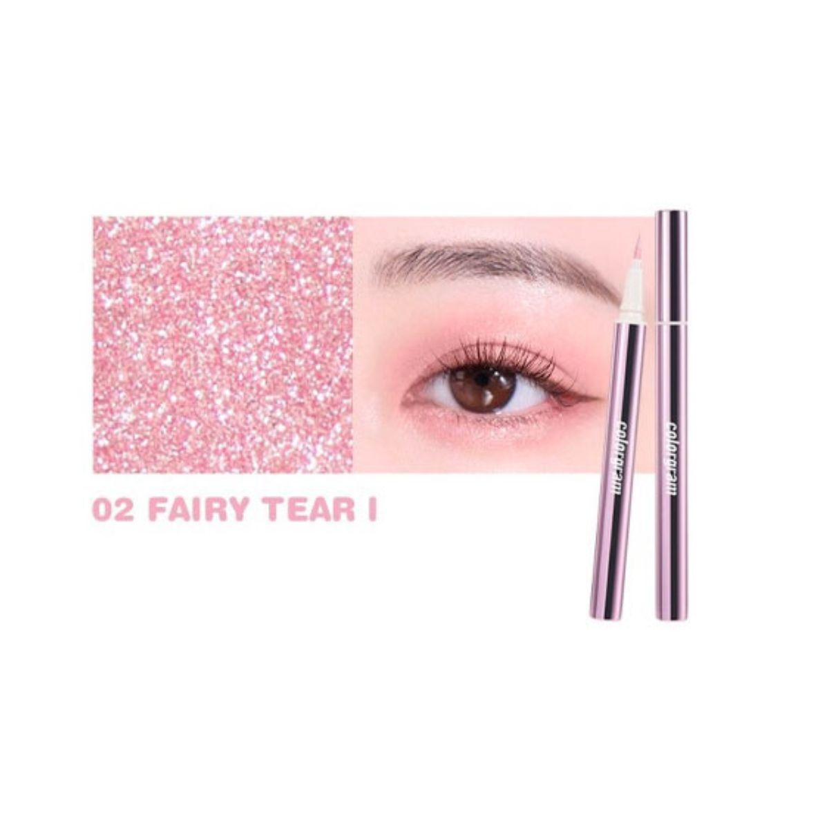 Colorgram Milk Bling Glitter Liquid Eyeliner in Fairy Tear shade, featuring a sleek black pen with shimmering glitter finish.