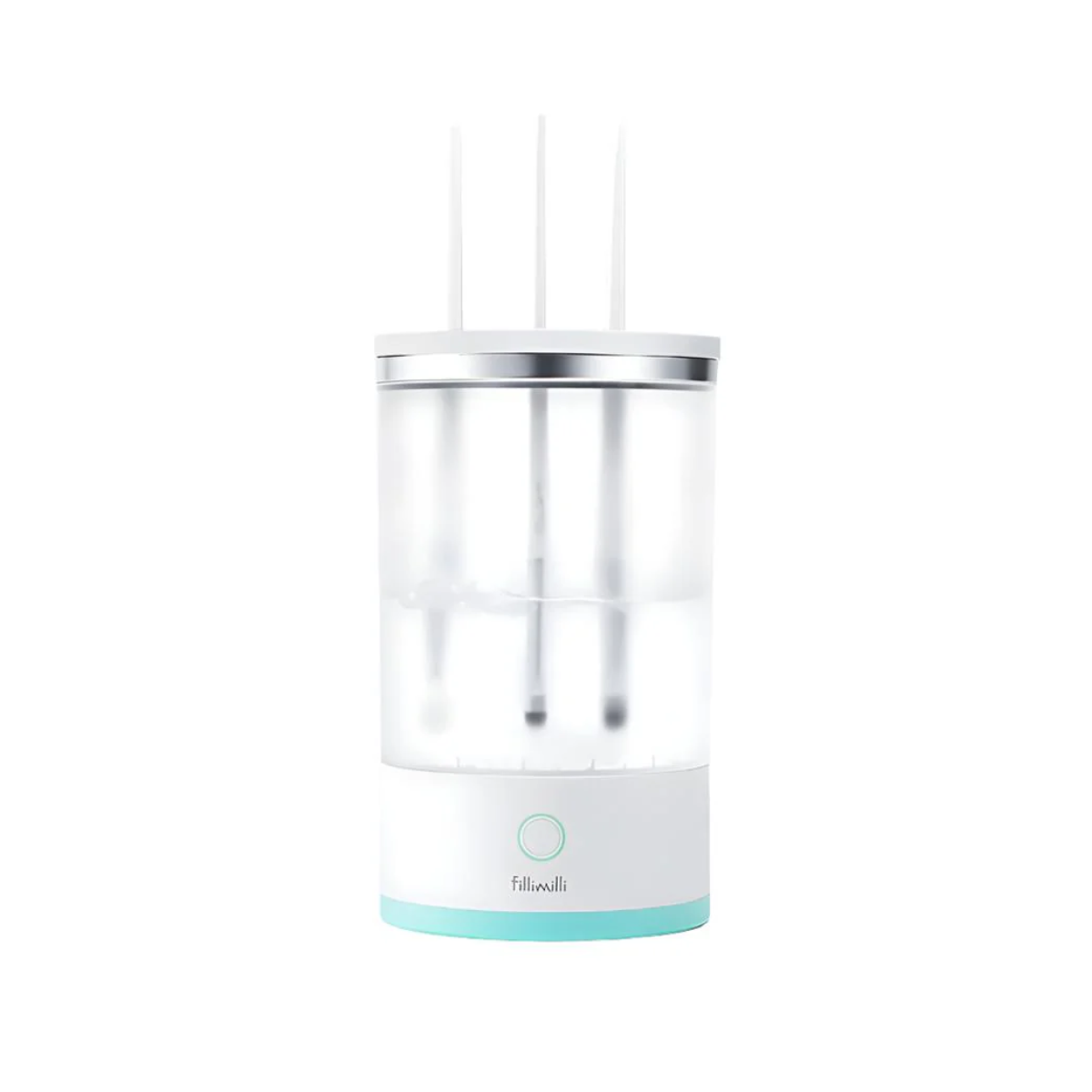 Fillimilli makeup brush cleaner and dryer, compact device for cleaning and drying makeup brushes efficiently.