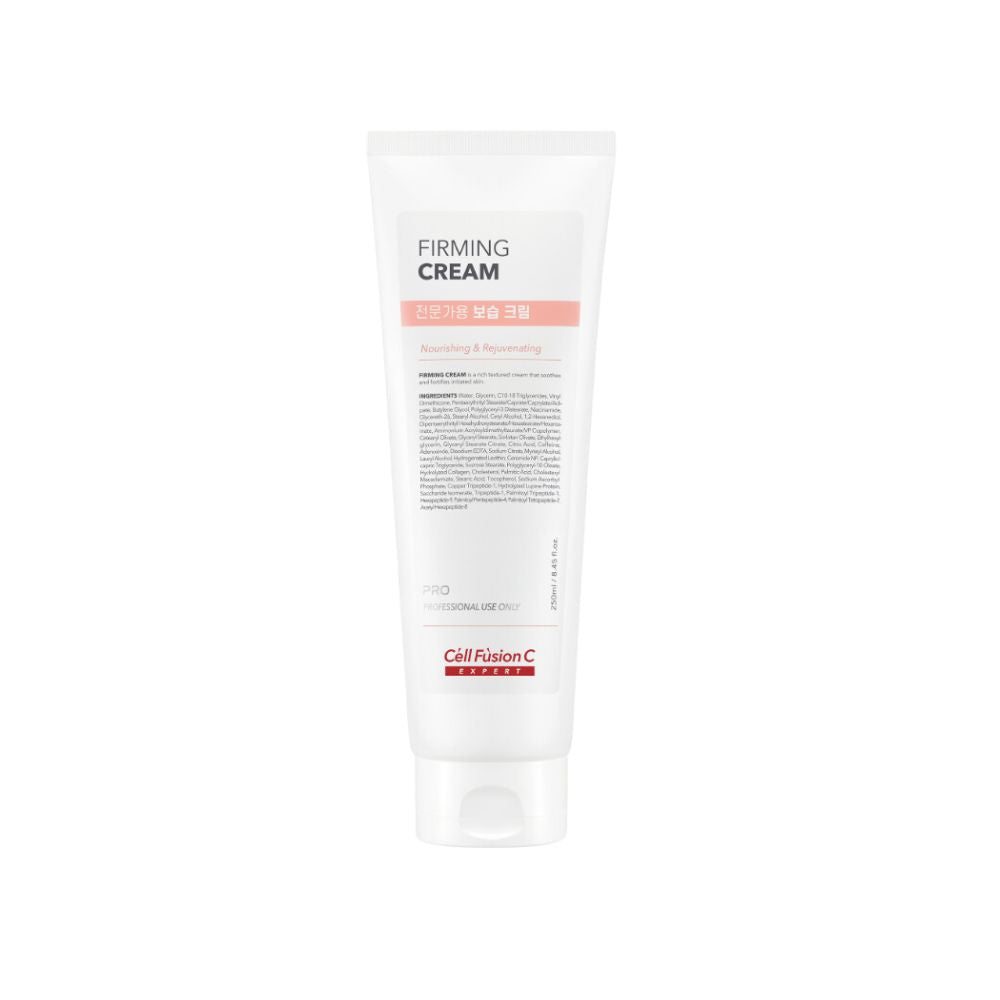 Cell Fusion C Expert Pro Firming Cream 250ml face moisturizer in a white jar with a blue lid, designed for skin firming and hydration.