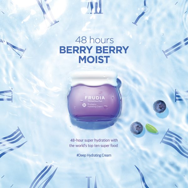 Frudia Blueberry Hydrating Face Moisturizer in 55g jar, creamy texture, enriched with blueberry extract for hydration