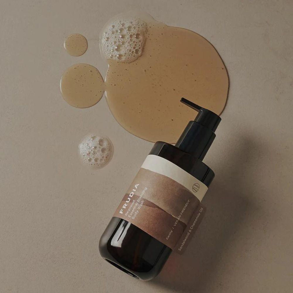 Frudia Re:proust Essential Blending Body Wash Earthy with natural ingredients in 300ml bottle, showcasing the eco-friendly packaging.