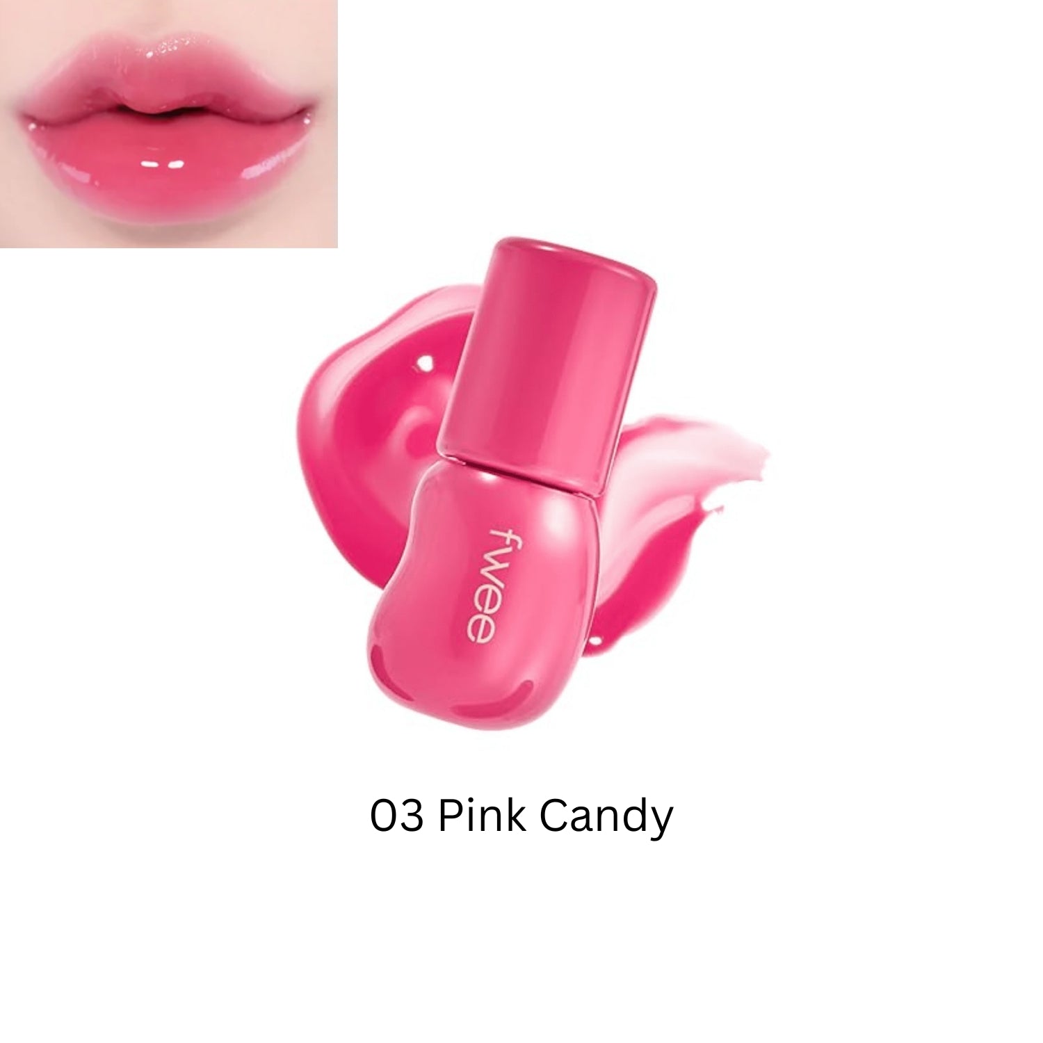 Fwee 3D Voluming Gloss 70% in Pink Candy, shiny lip gloss with a voluminous effect, displayed in a sleek tube.