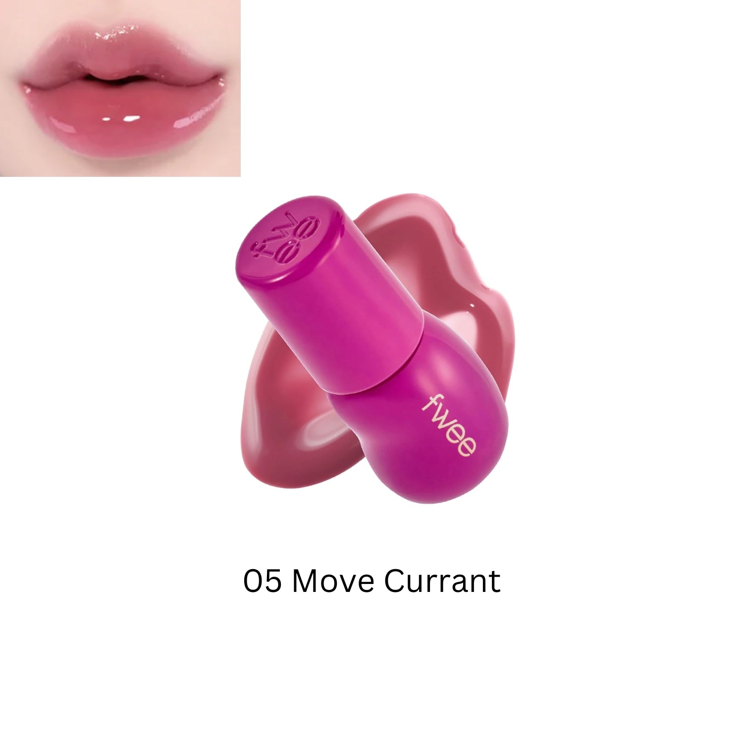 Fwee 3D Voluming Gloss 70% lip gloss in Move Currant, featuring a shiny, volumizing finish on smooth lips.