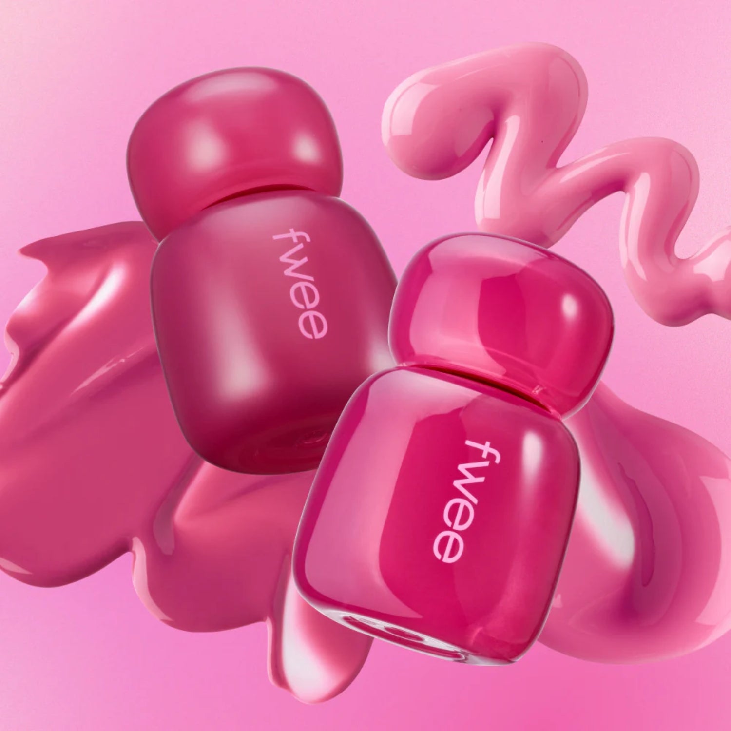 Fwee Pink Obsession Stay-Fit Lip Tint in a pink shade, showcasing the smooth, glossy finish on lips with a colorful range of lip tint options.