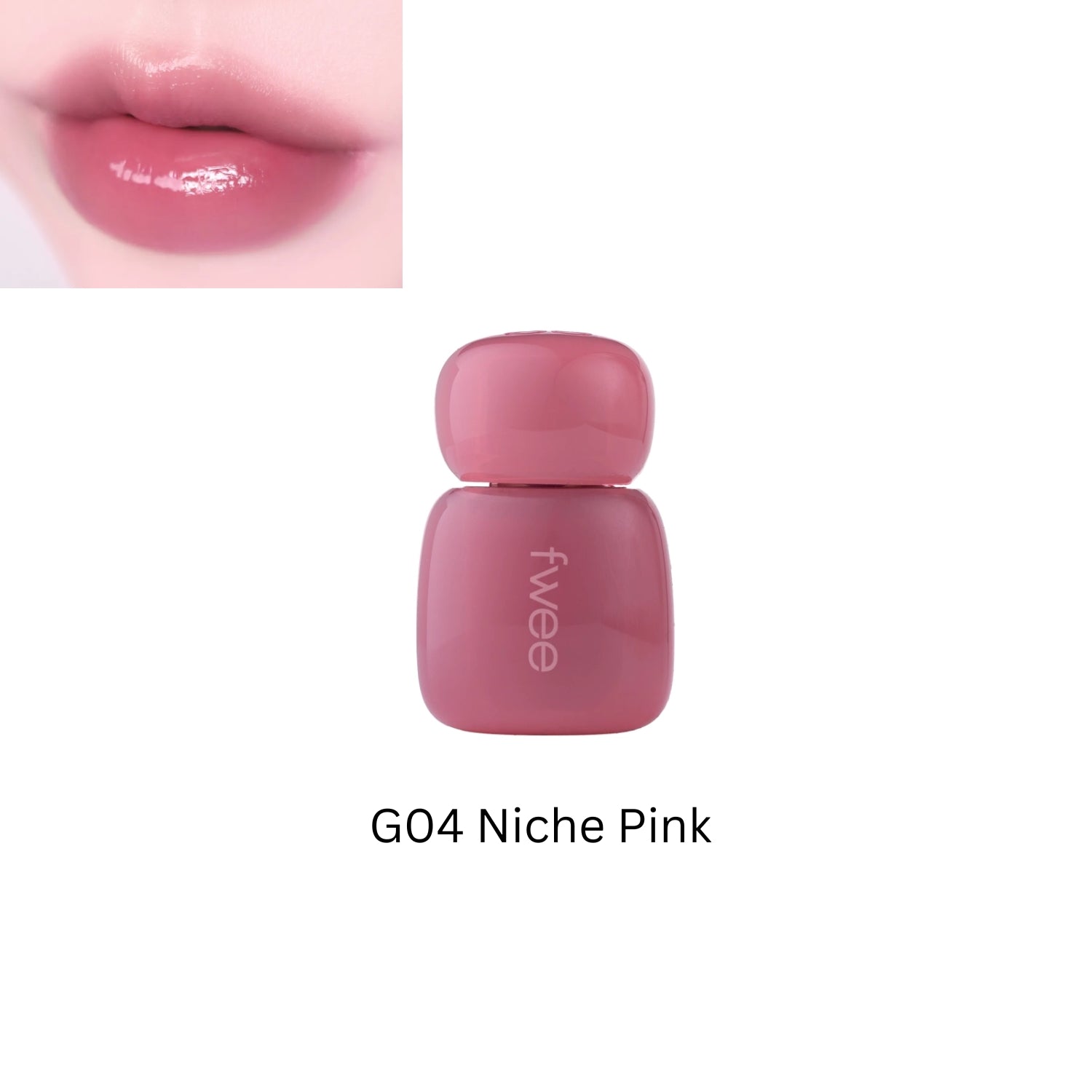 Fwee Pink Obsession Stay-Fit Lip Tint in Niche Pink, showing a sleek tube and vibrant pink shade.