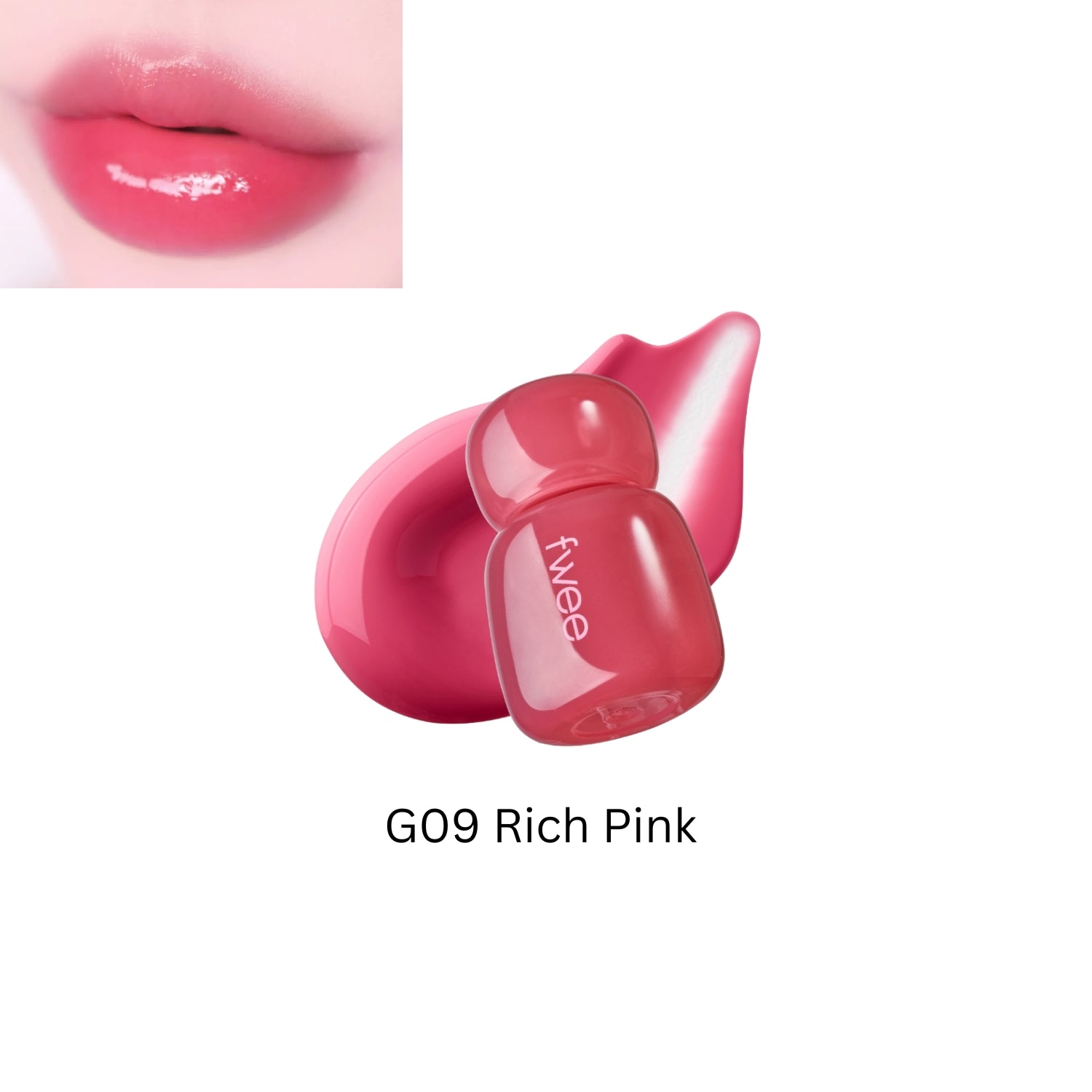 Fwee Pink Obsession Stay-Fit Lip Tint in rich pink shade, showing a close-up of the lip tint tube with vibrant color.
