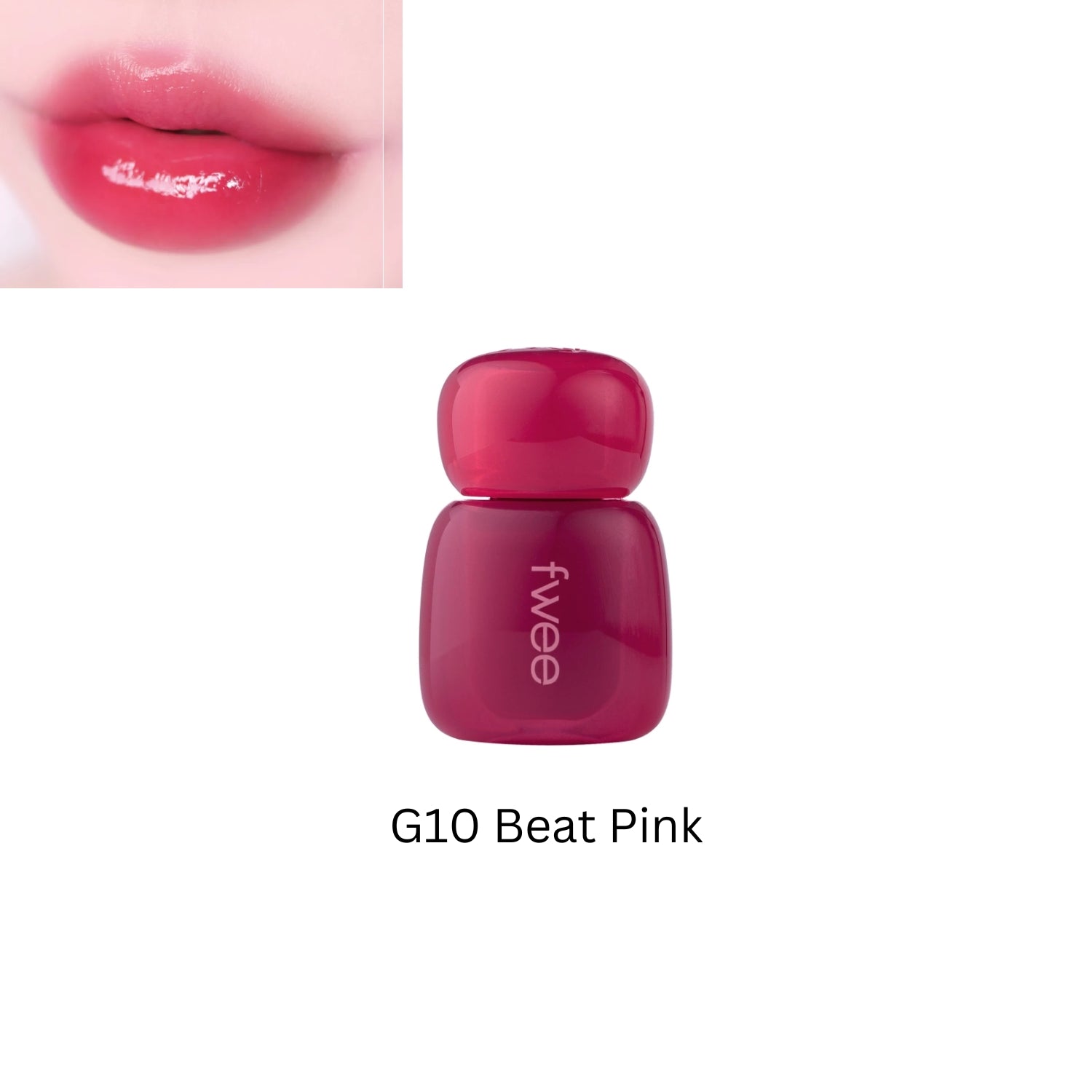 Fwee Pink Obsession Stay-Fit Lip Tint in Beat Pink, close-up of the lip tint tube with vibrant pink shade.