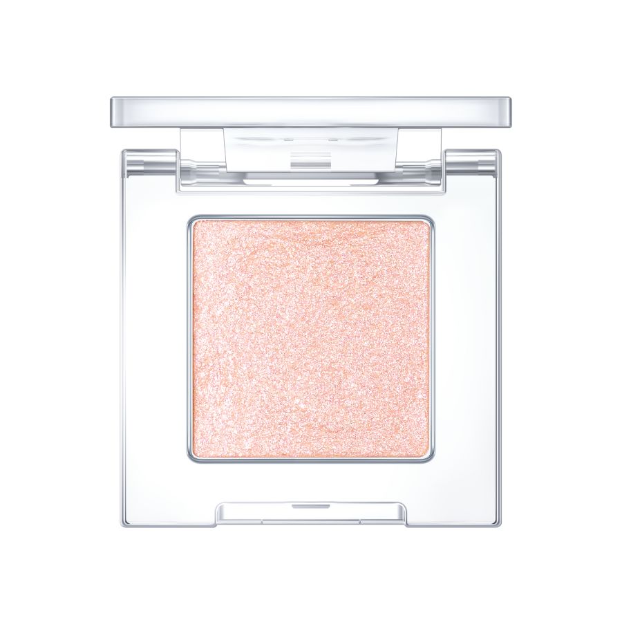 Clio Pro Single Shadow 23FW G03 eyeshadow in warm brown with shimmer, showing the compact and open product with blended makeup.