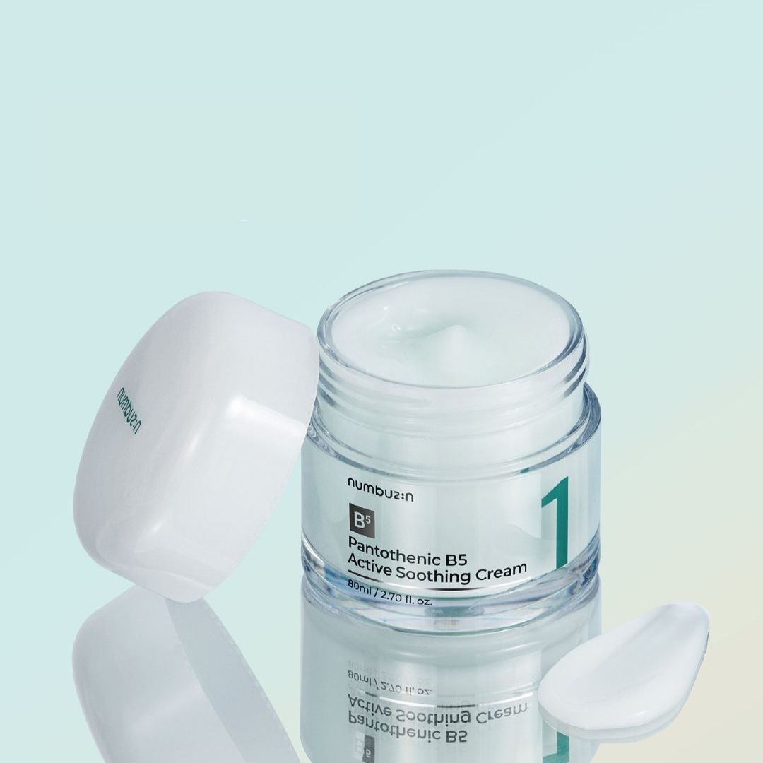 Numbuzin No. 1 Pantothenic B5 Active Soothing Cream face moisturizer in 80ml jar, with soft, creamy texture and soothing ingredients.