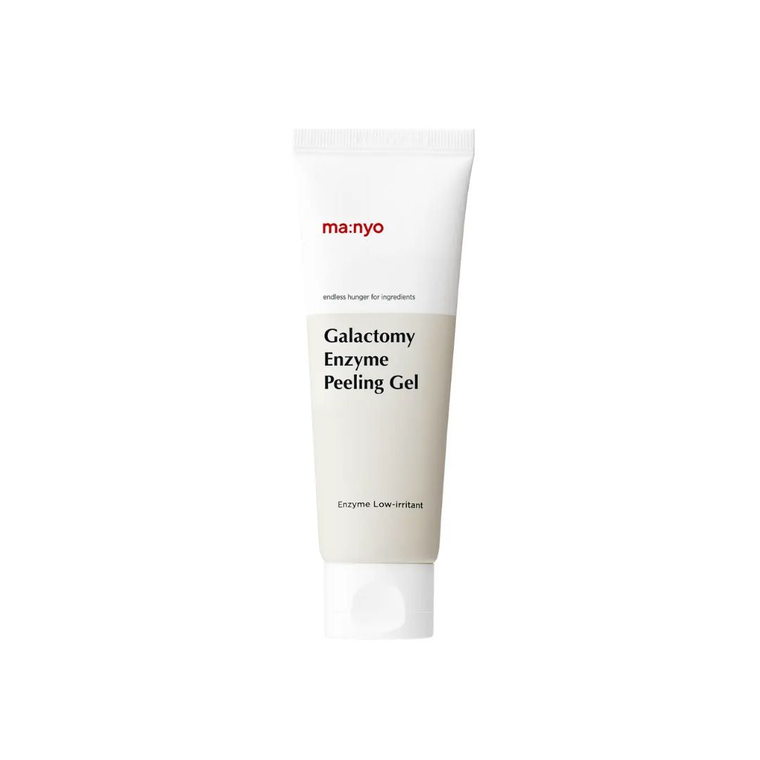 Ma:nyo Galactomy Enzyme Peeling Gel 75ml, exfoliating gel with enzyme formula, shown in a clear tube with a white cap.