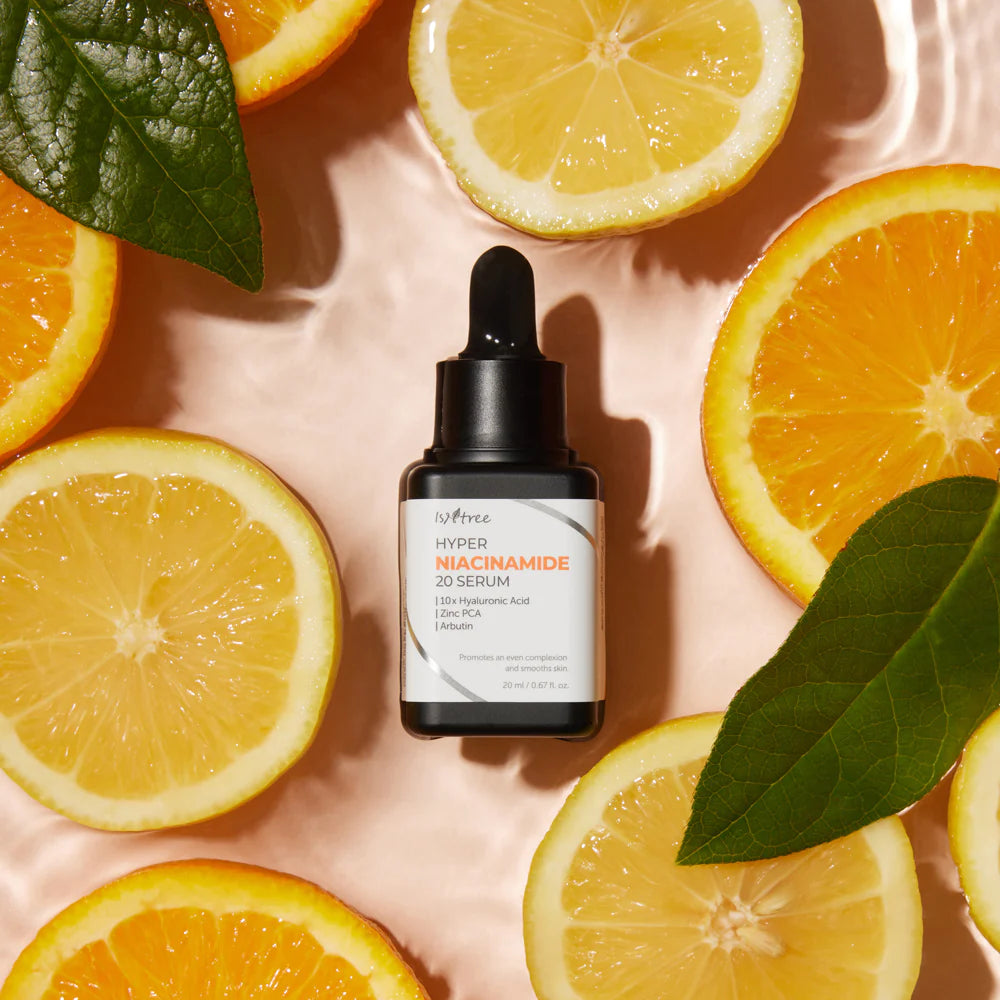 Isntree Niacinamide 20 Serum bottle with clear dropper and white label showing 20ml size on a clean background.