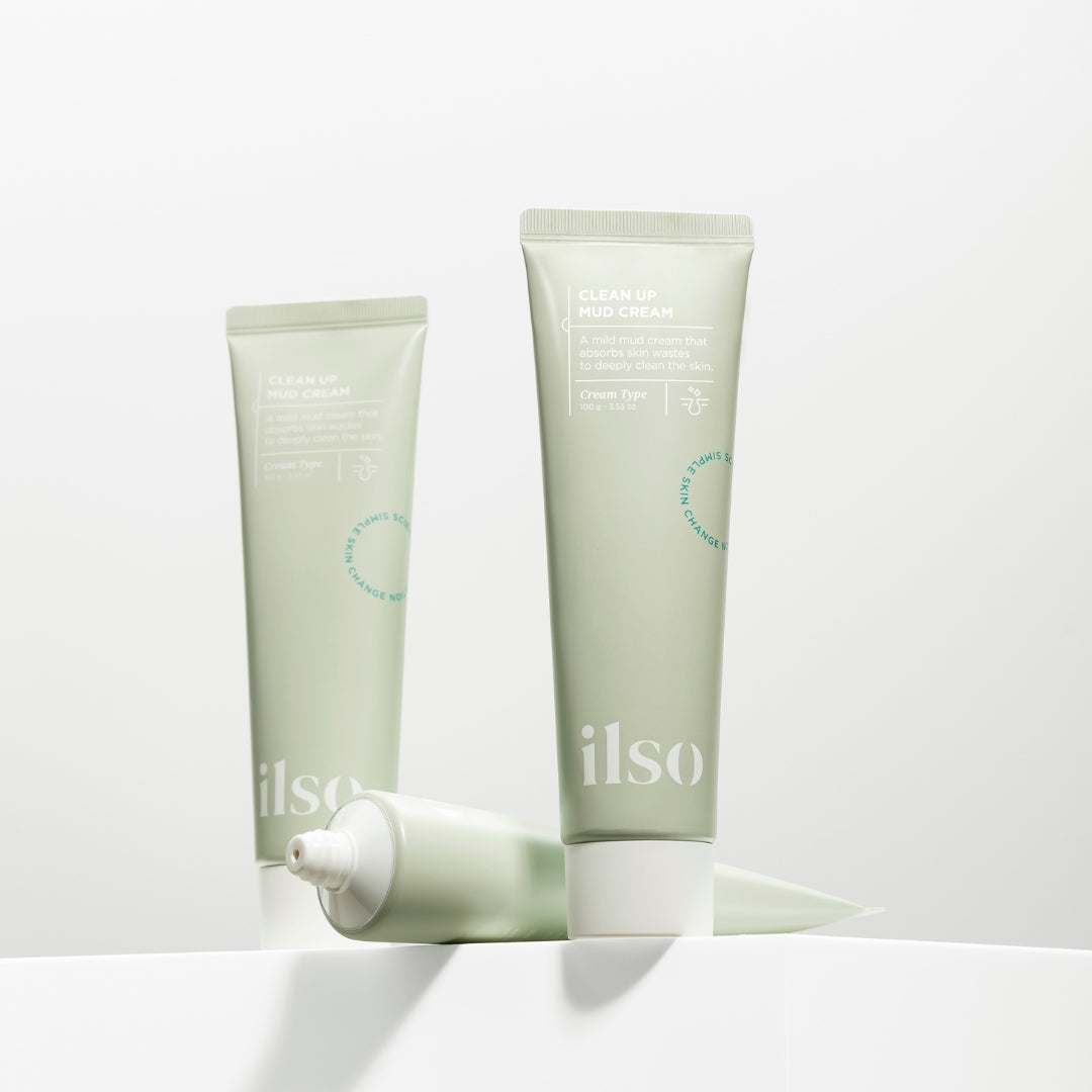 Ilo Clean Up Mud Cream wash-off mask in a 100g jar, featuring a creamy texture and natural ingredients for skin cleansing.