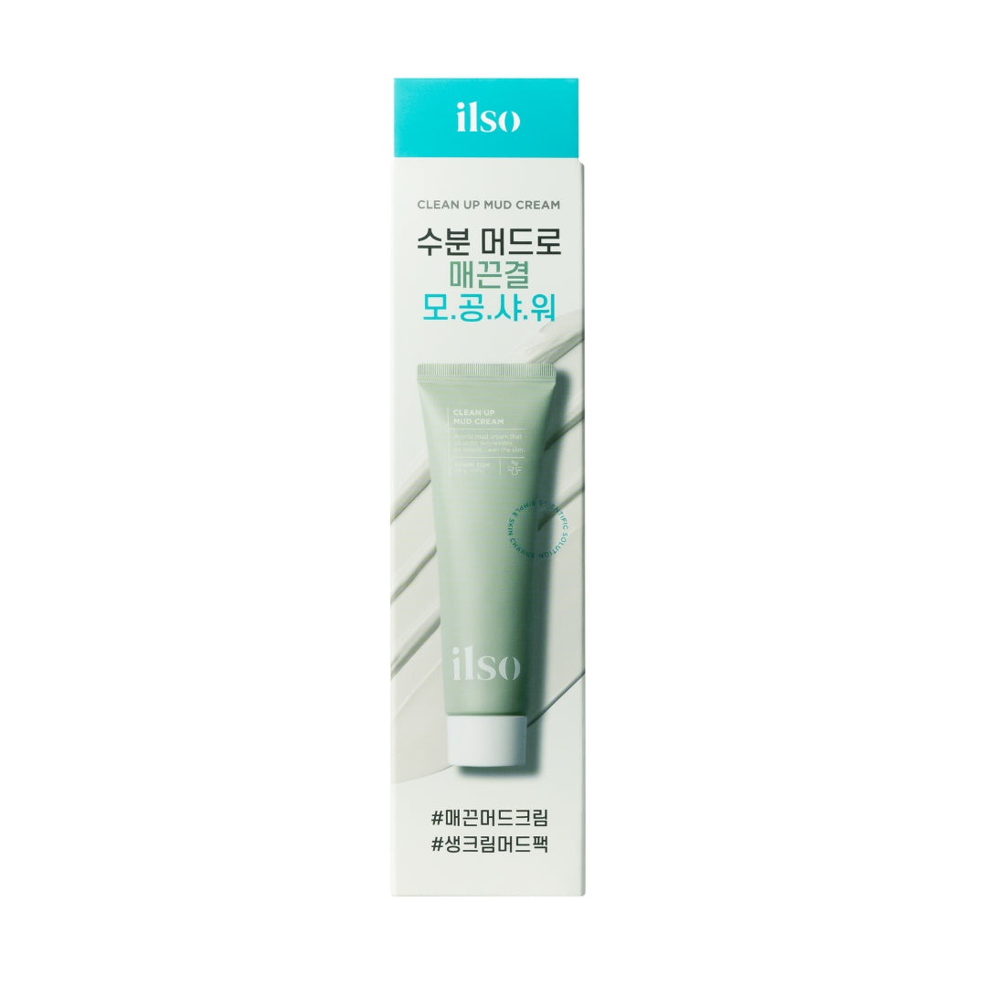 ILSO Clean Up Mud Cream wash-off mask in 100g jar, with a creamy texture and natural mud ingredients for skin cleansing.