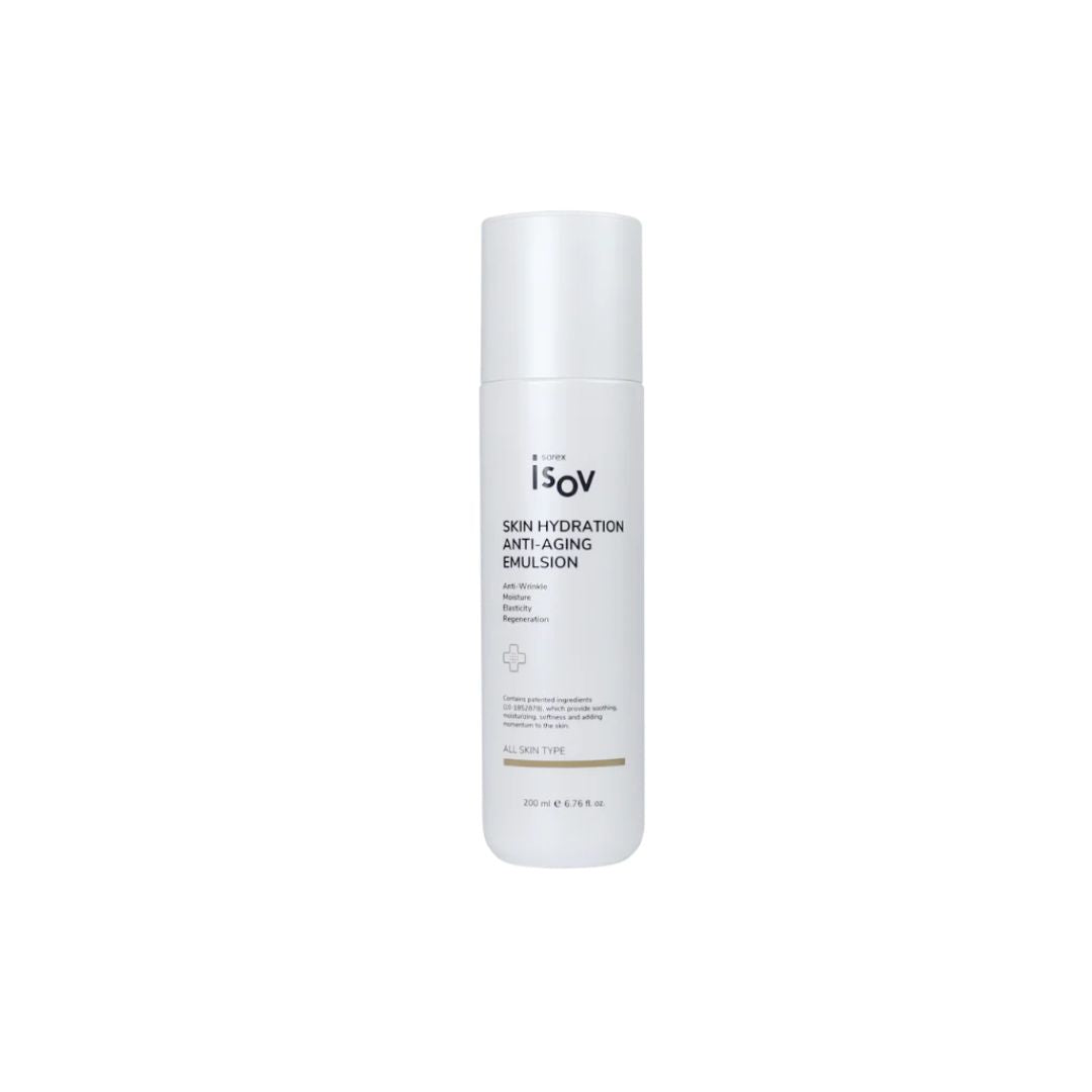 ISOV Skin Hydration Anti-Aging Emulsion 200ml face moisturizer bottle with a sleek design and pump dispenser.