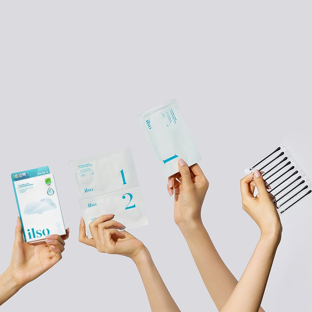 Set of ILSO Natural Mild Clear Nose Patches for gentle pore cleansing and blackhead removal on the nose.