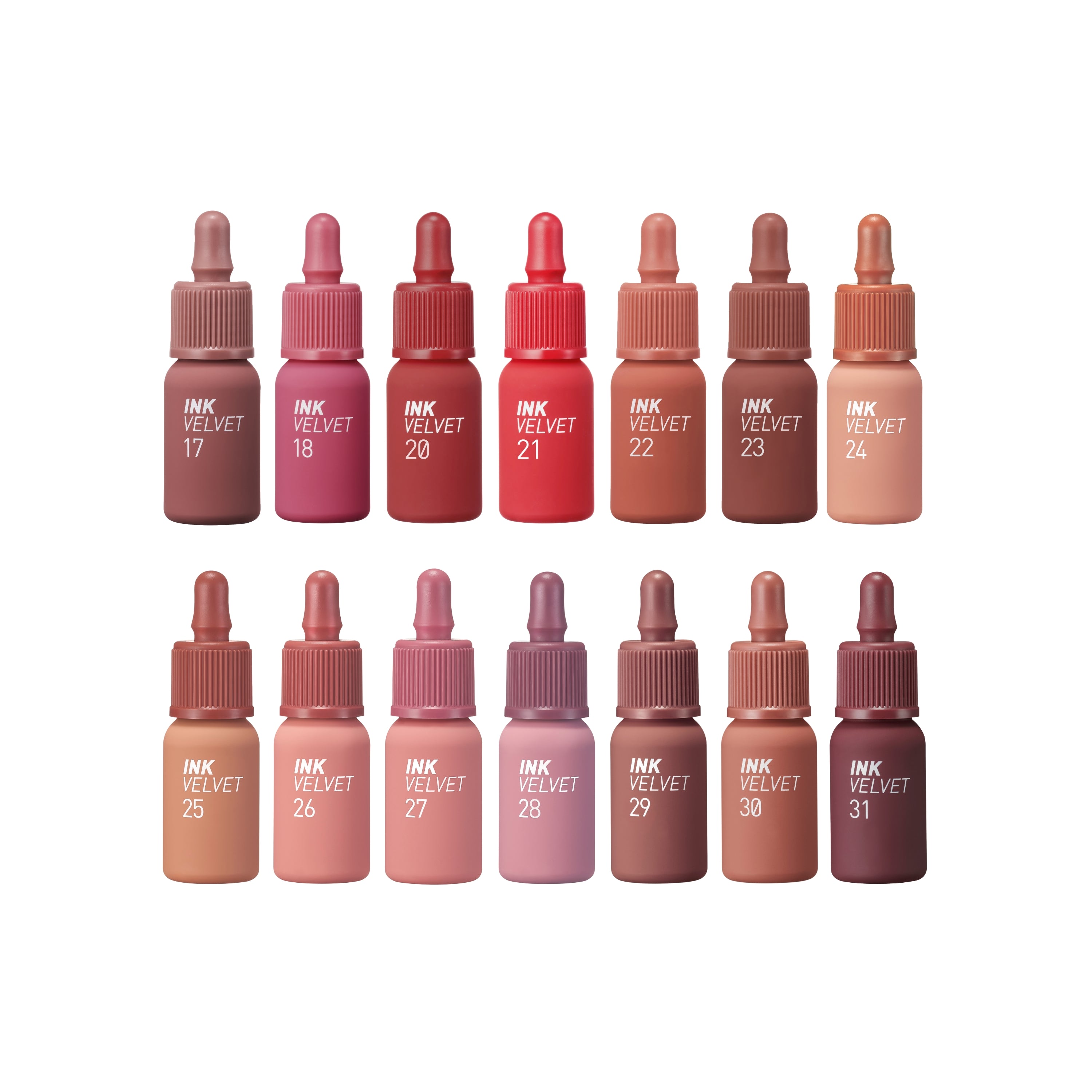 Peripera Ink Velvet lip tint in a soft, matte finish with a smooth, velvety texture on lips.