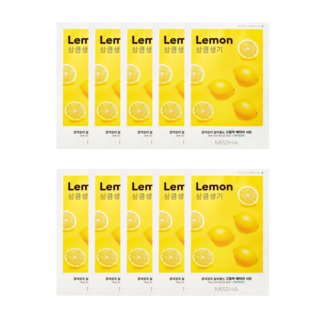 Missha Airy Fit Sheet Mask Lemon bundle with 10 individually wrapped sheet masks for hydrating skincare.