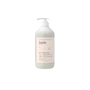 Jmella France Lime and Basil body wash and scrub with fresh citrus and herbal scent, featuring a pump dispenser and textured exfoliating surface.