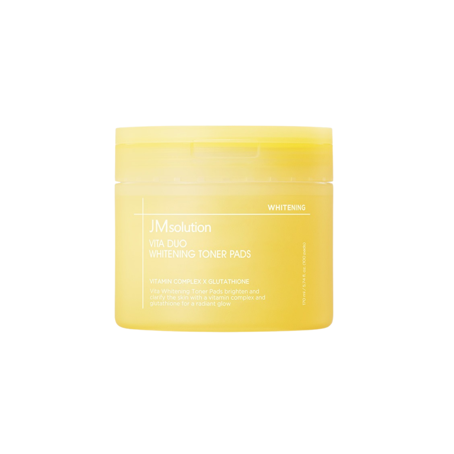 JMsolution Vita Duo Whitening Toner Pads, a box of 100 exfoliating toner pads for brightening and skin renewal.
